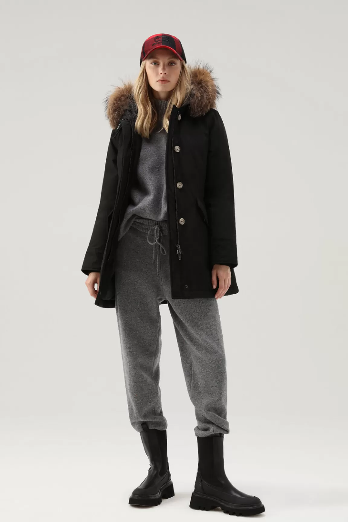 Donna Woolrich Parka>Arctic Parka In Ramar Cloth Con Pelliccia Removibile