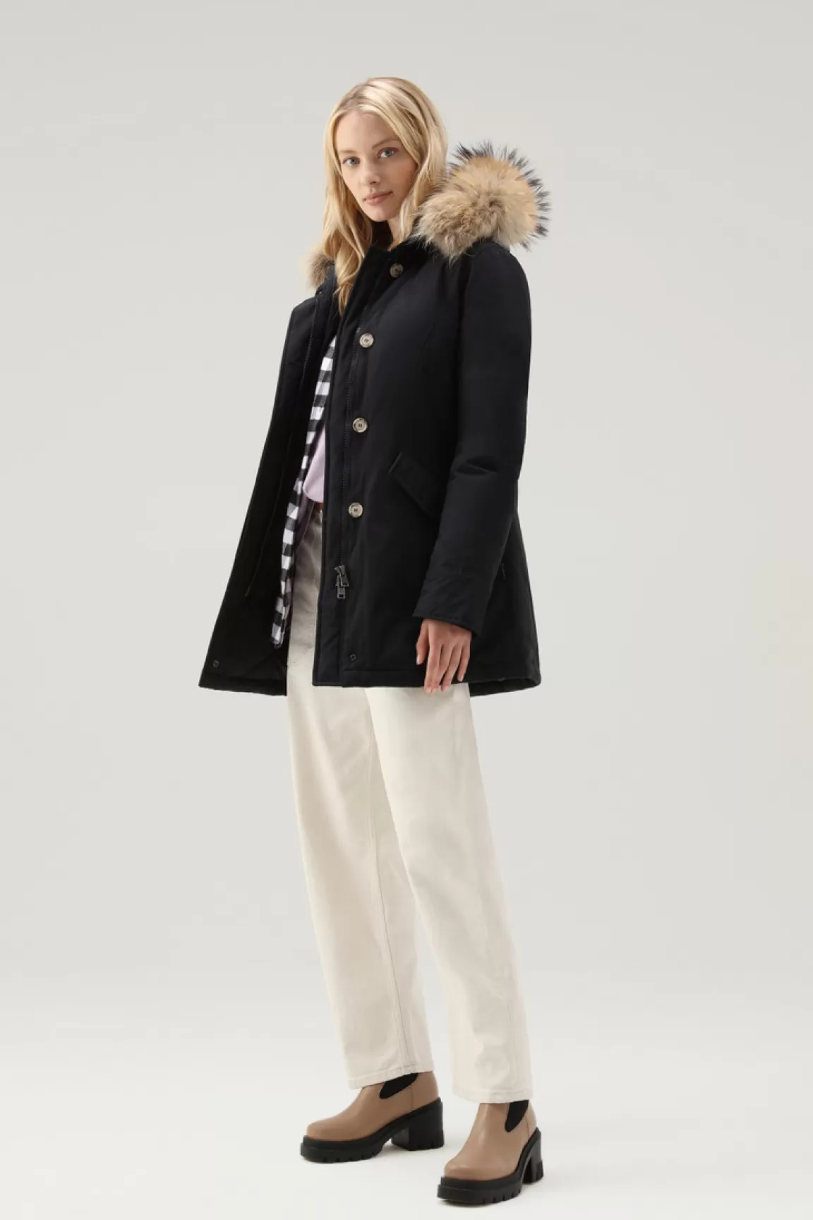 Donna Woolrich Parka>Arctic Parka In Ramar Cloth Con Pelliccia Removibile