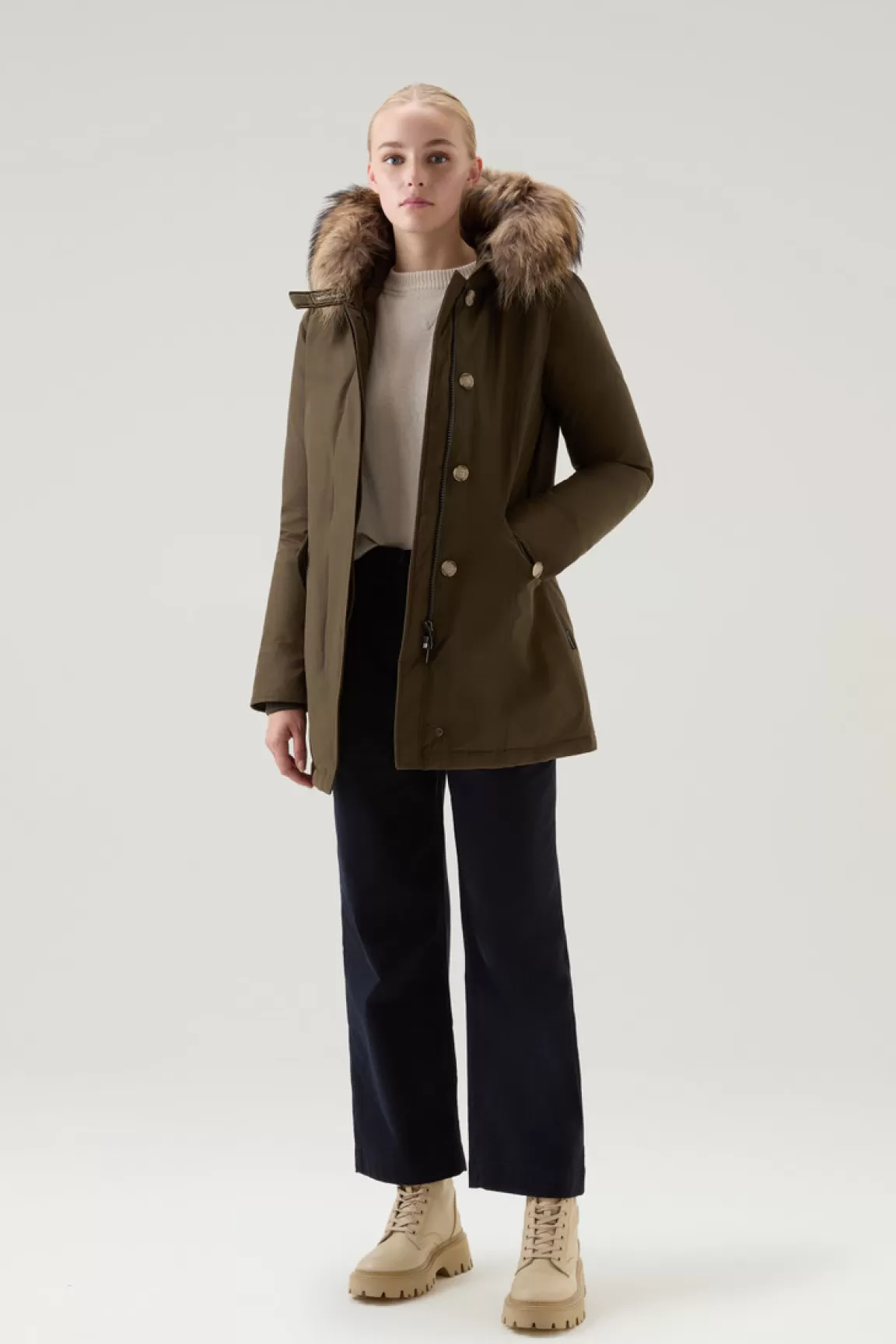 Donna Woolrich Parka>Arctic Parka In Ramar Cloth Con Pelliccia Removibile