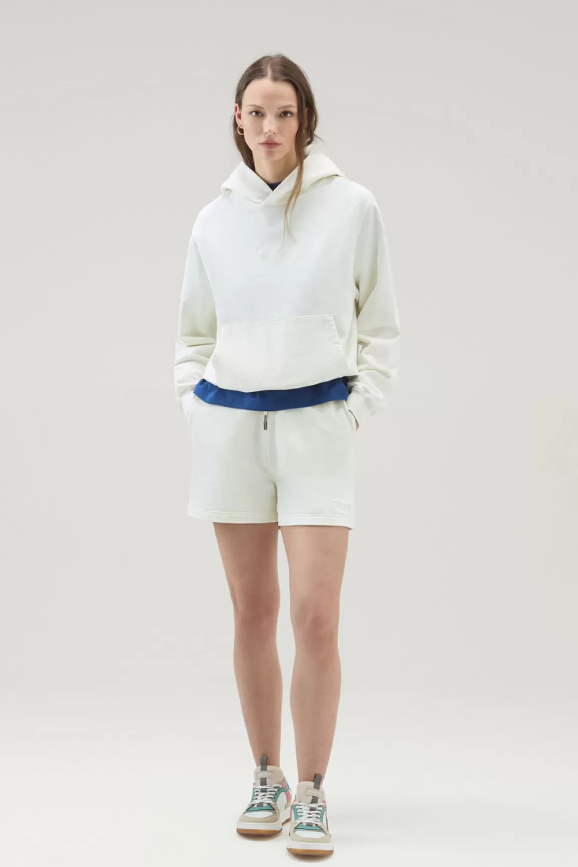 Donna Woolrich Pantaloni e pantaloncini>Bermuda Sportivi In Puro Cotone Felpato Con Coulisse