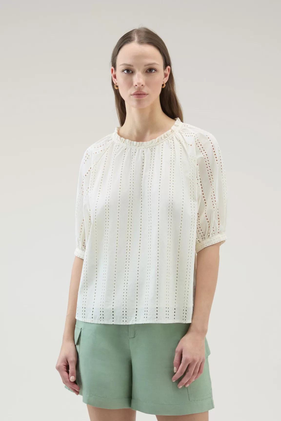 Donna Woolrich Camicie e giacche a camicia>Blusa In Puro Cotone Ricamato