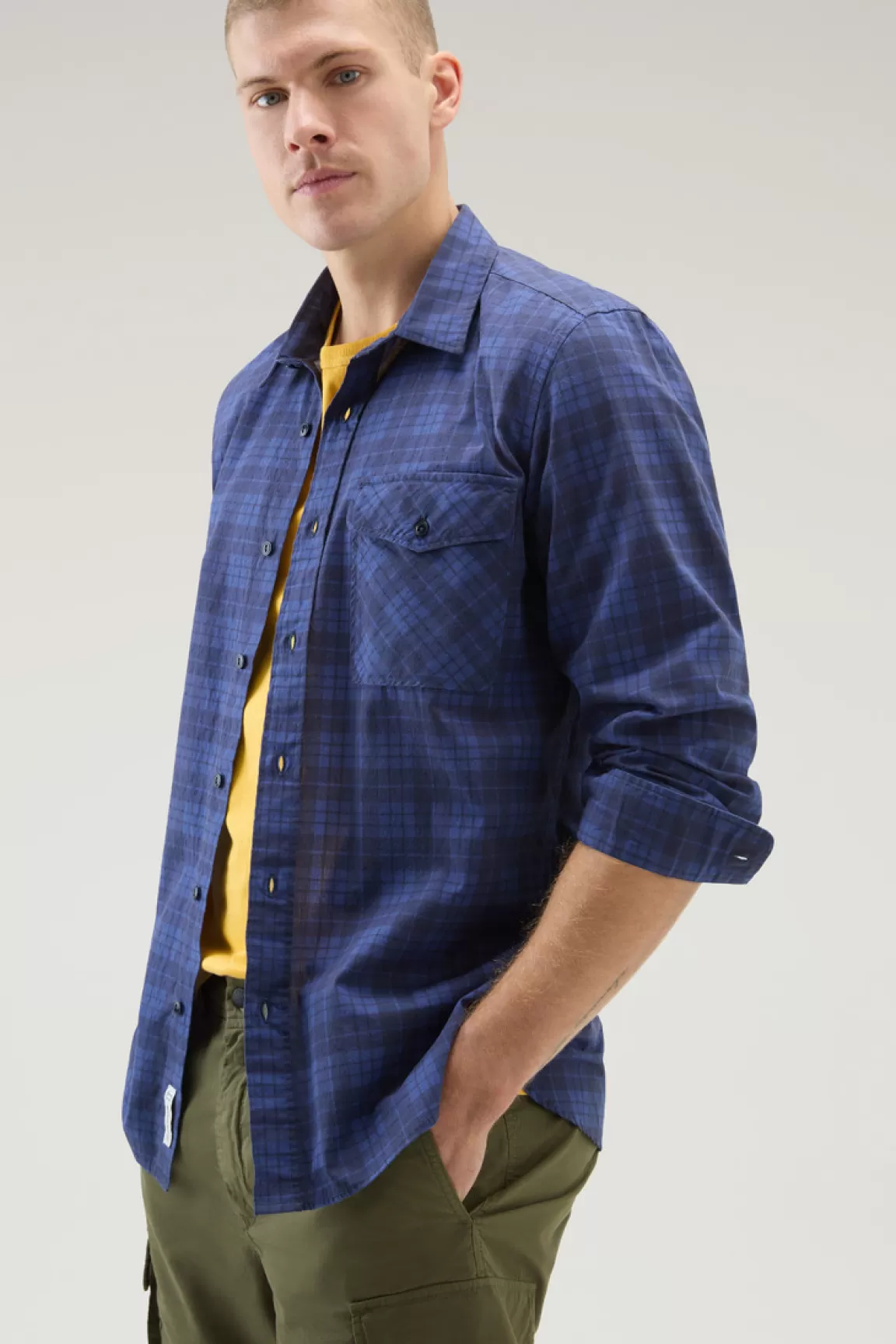 Uomo Woolrich Camicie>Camicia A Quadri In Puro Cotone Con Tasca Sul Petto