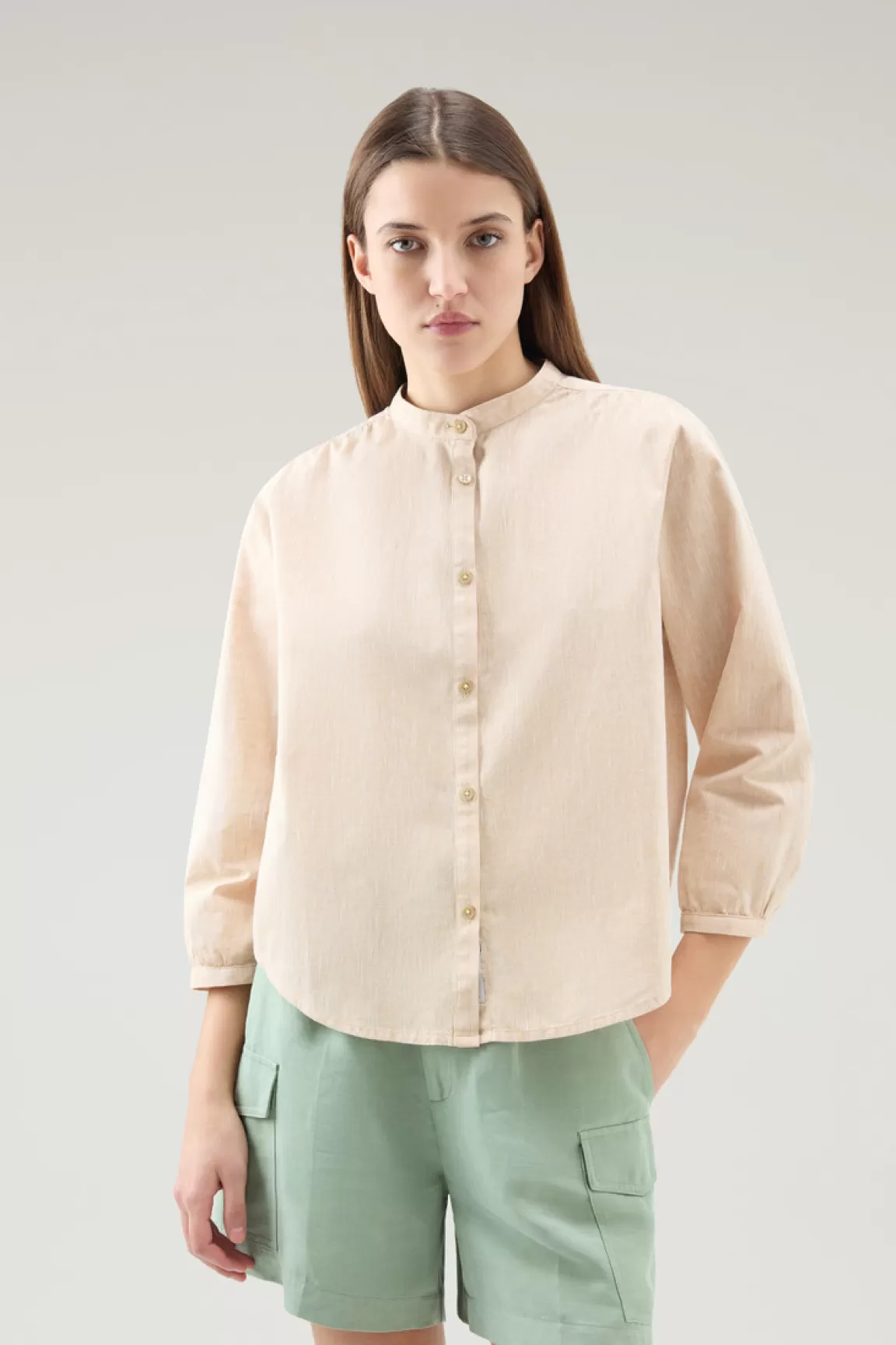 Donna Woolrich Camicie e giacche a camicia>Camicia Alla Coreana In Misto Lino E Cotone