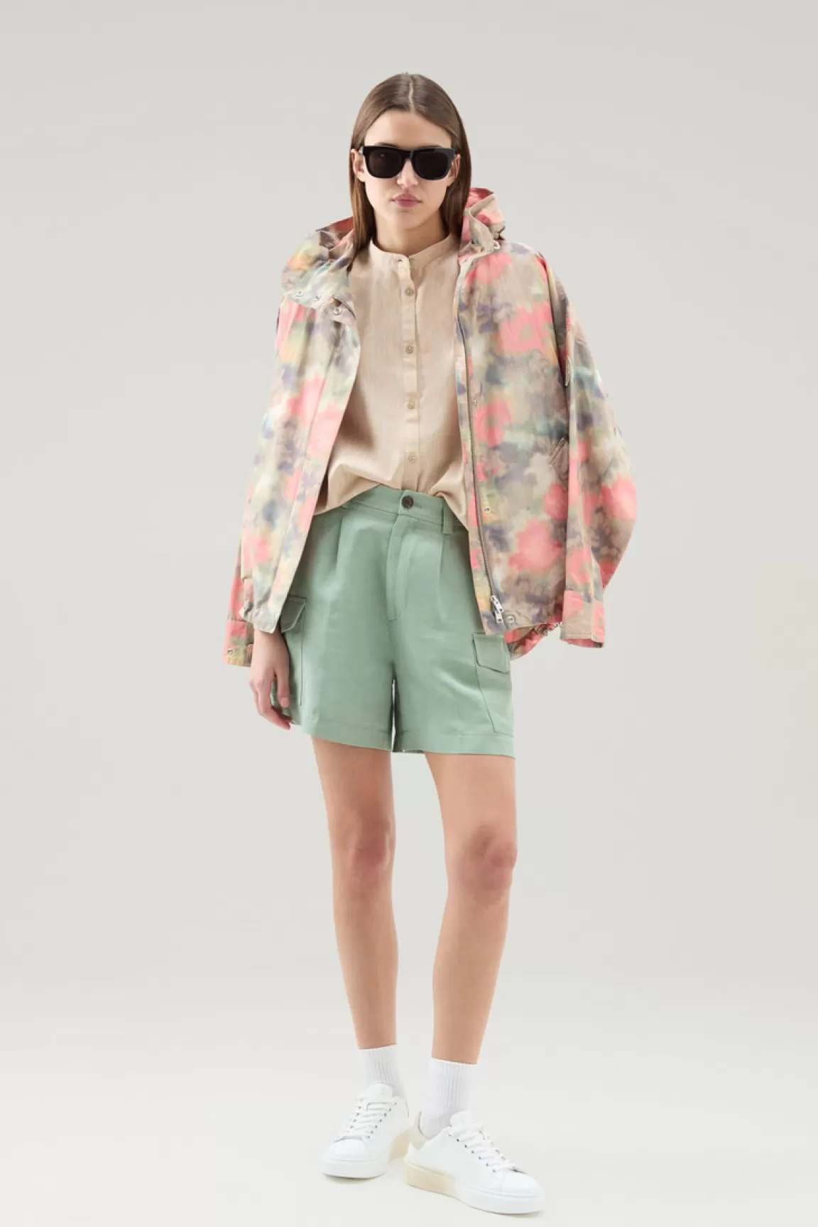 Donna Woolrich Camicie e giacche a camicia>Camicia Alla Coreana In Misto Lino E Cotone