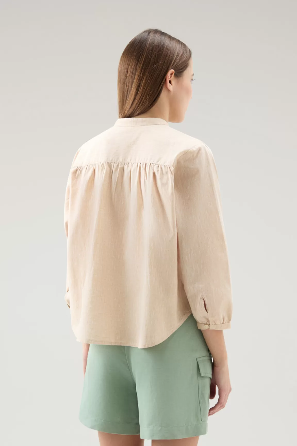 Donna Woolrich Camicie e giacche a camicia>Camicia Alla Coreana In Misto Lino E Cotone