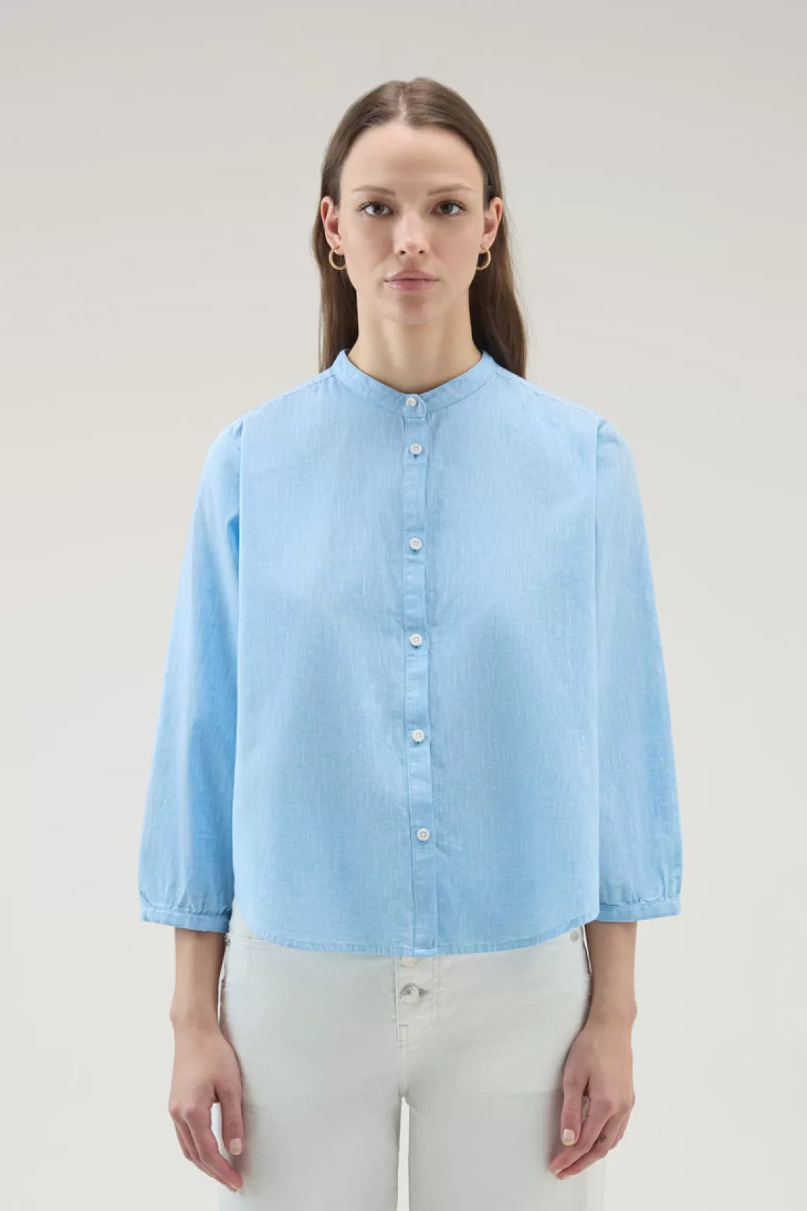 Donna Woolrich Camicie e giacche a camicia>Camicia Alla Coreana In Misto Lino E Cotone