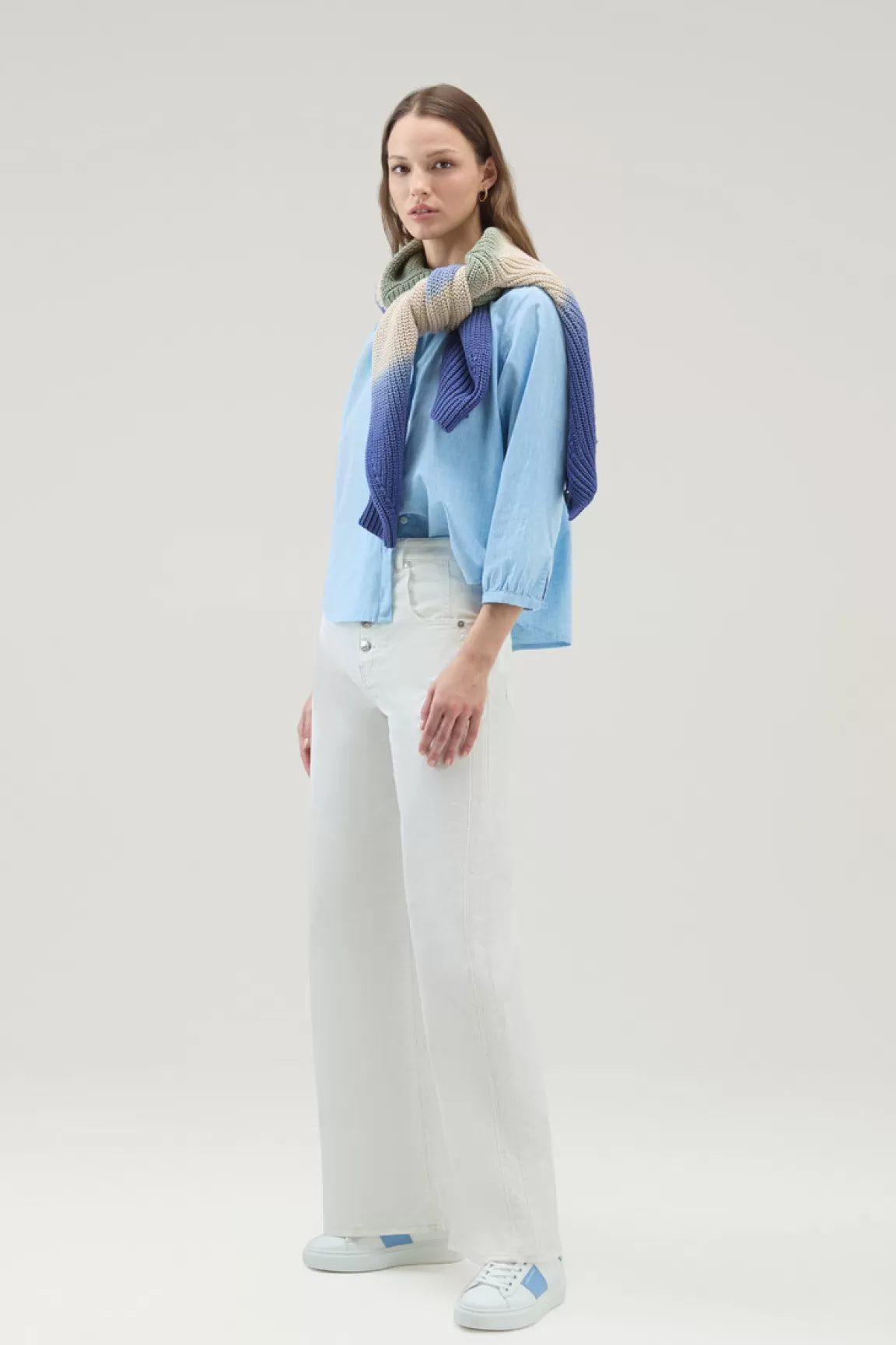 Donna Woolrich Camicie e giacche a camicia>Camicia Alla Coreana In Misto Lino E Cotone