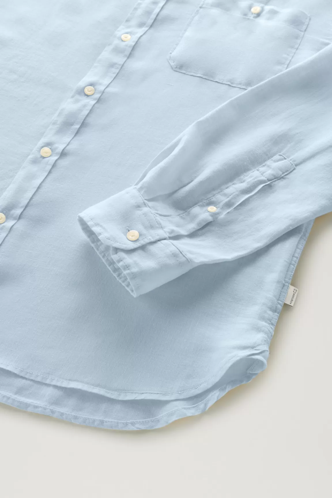 Uomo Woolrich Camicie>Camicia In Puro Lino Tinta In Capo Con Colletto Alla Coreana