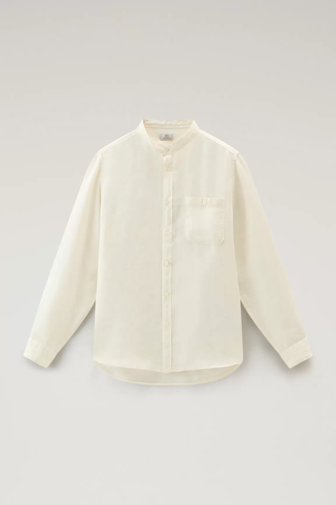 Uomo Woolrich Camicie>Camicia In Puro Lino Tinta In Capo Con Colletto Alla Coreana