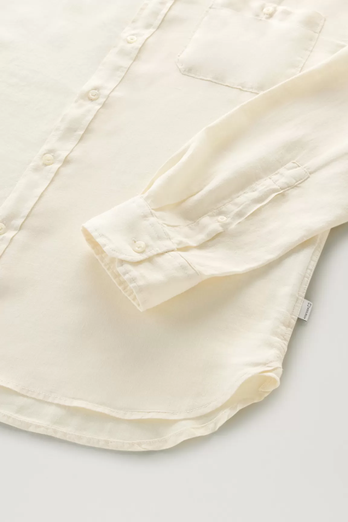 Uomo Woolrich Camicie>Camicia In Puro Lino Tinta In Capo Con Colletto Alla Coreana