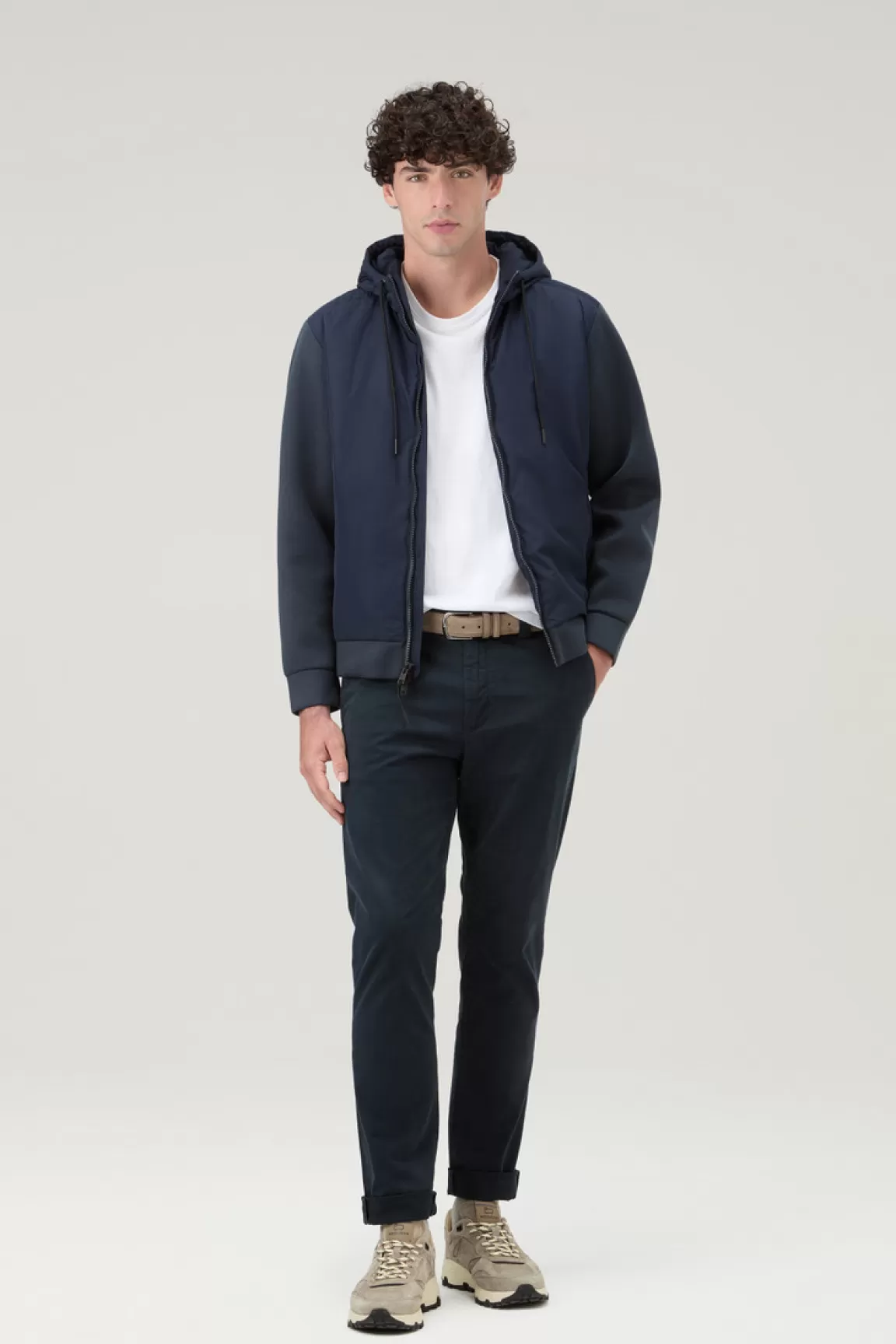 Uomo Woolrich Felpe>Felpa Con Cappuccio Ibrida In Misto Cotone Con Zip