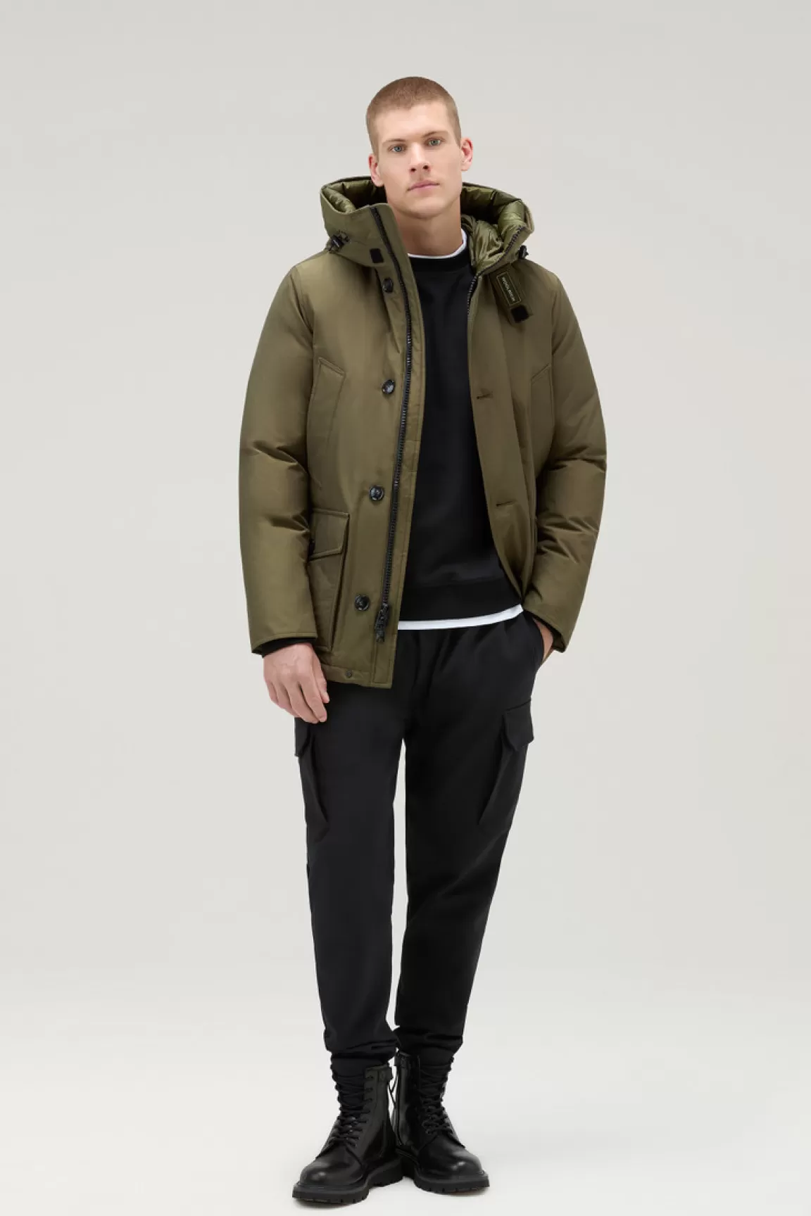 Uomo Woolrich Felpe>Felpa Girocollo In Misto Cotone Elasticizzato