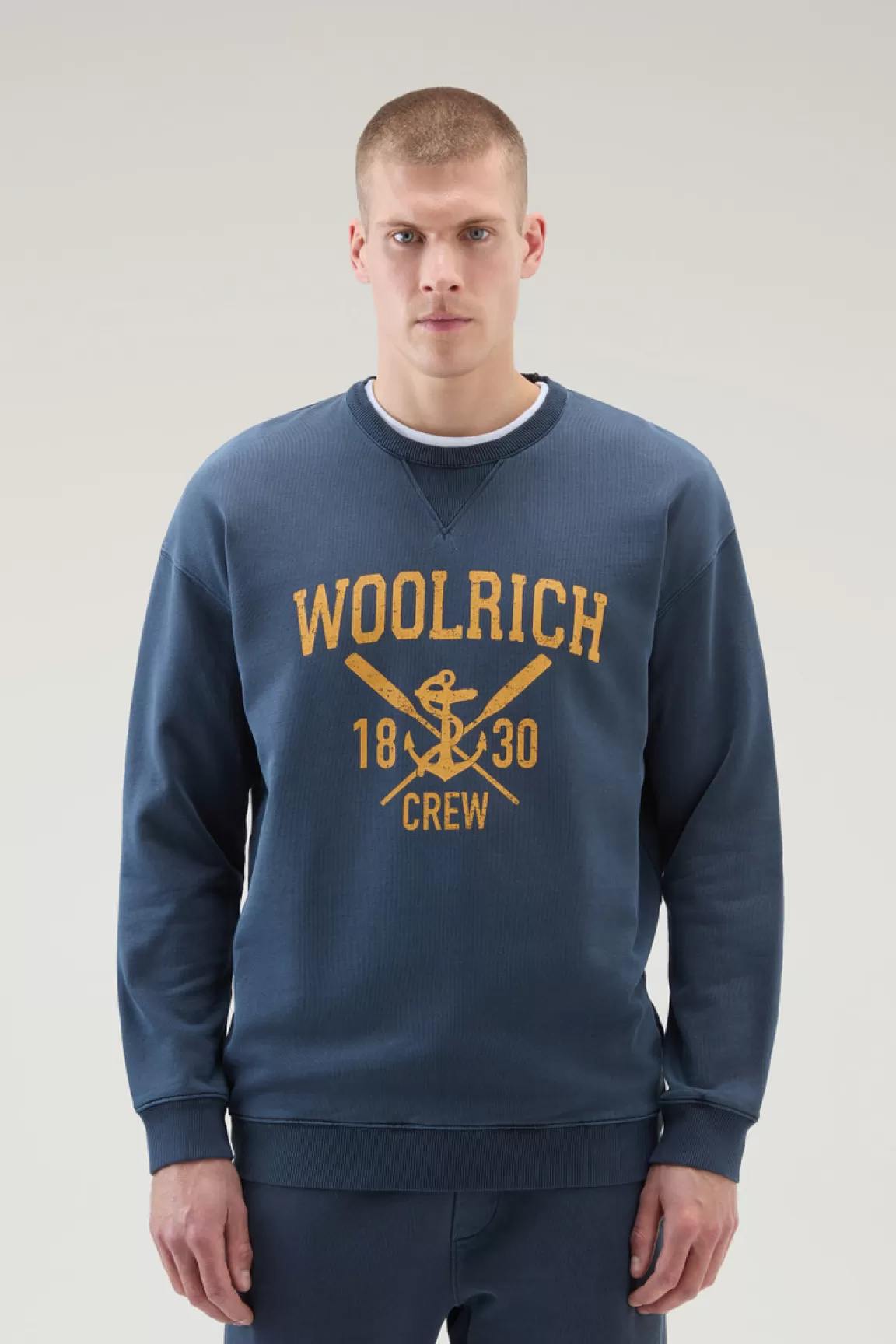 Uomo Woolrich Felpe>Felpa Girocollo Tinta In Capo In Puro Cotone Con Stampa