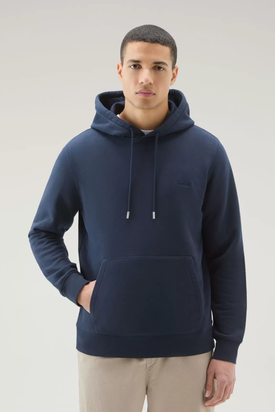 Uomo Woolrich Felpe>Felpa In Misto Cotone Con Cappuccio E Logo Ricamato