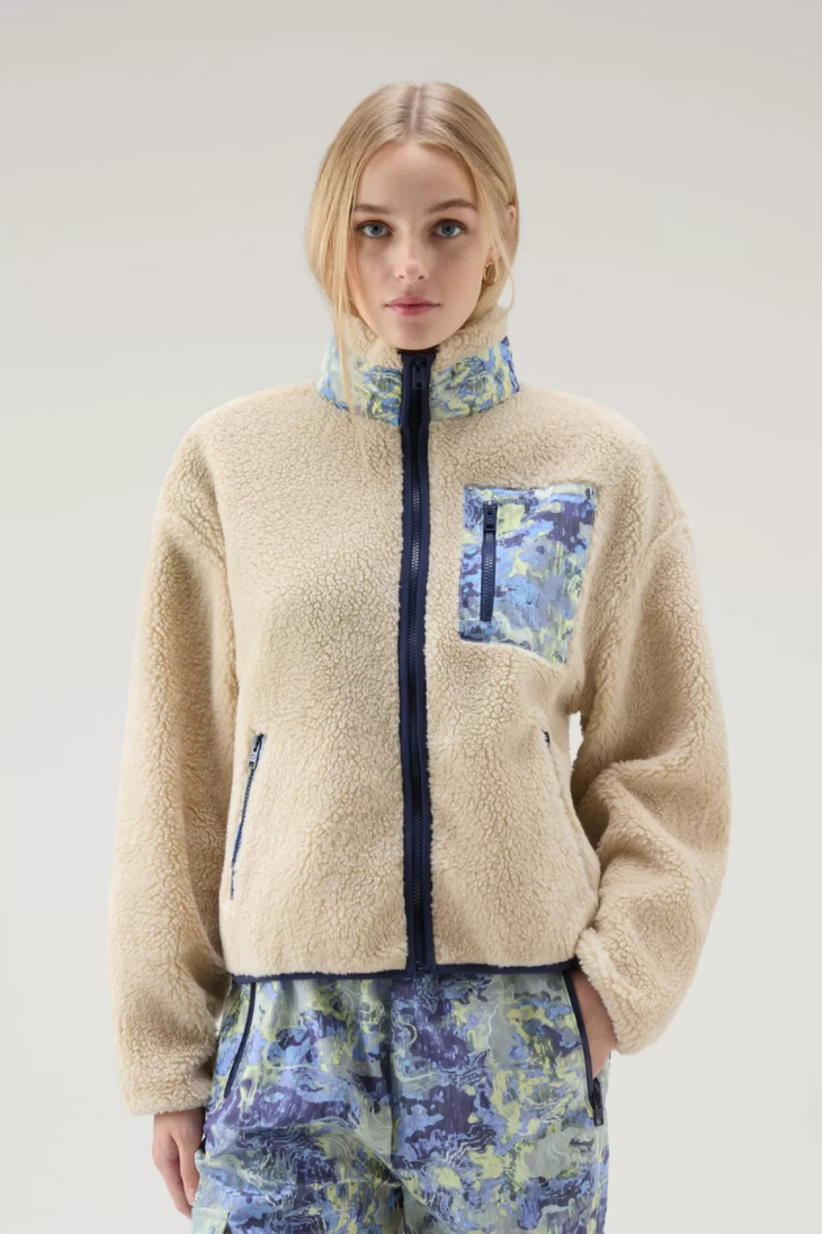 Donna Woolrich Felpe>Felpa In Sherpa A Collo Alto Con Dettagli In CORDURA