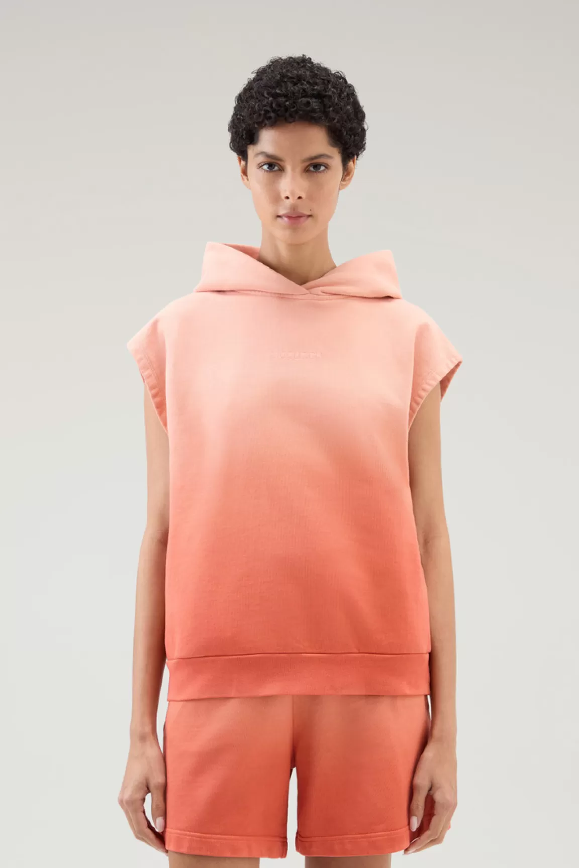 Donna Woolrich Felpe>Felpa Smanicata Con Cappuccio In Puro Cotone Tinta In Capo