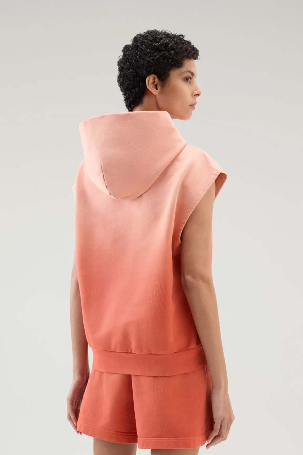 Donna Woolrich Felpe>Felpa Smanicata Con Cappuccio In Puro Cotone Tinta In Capo