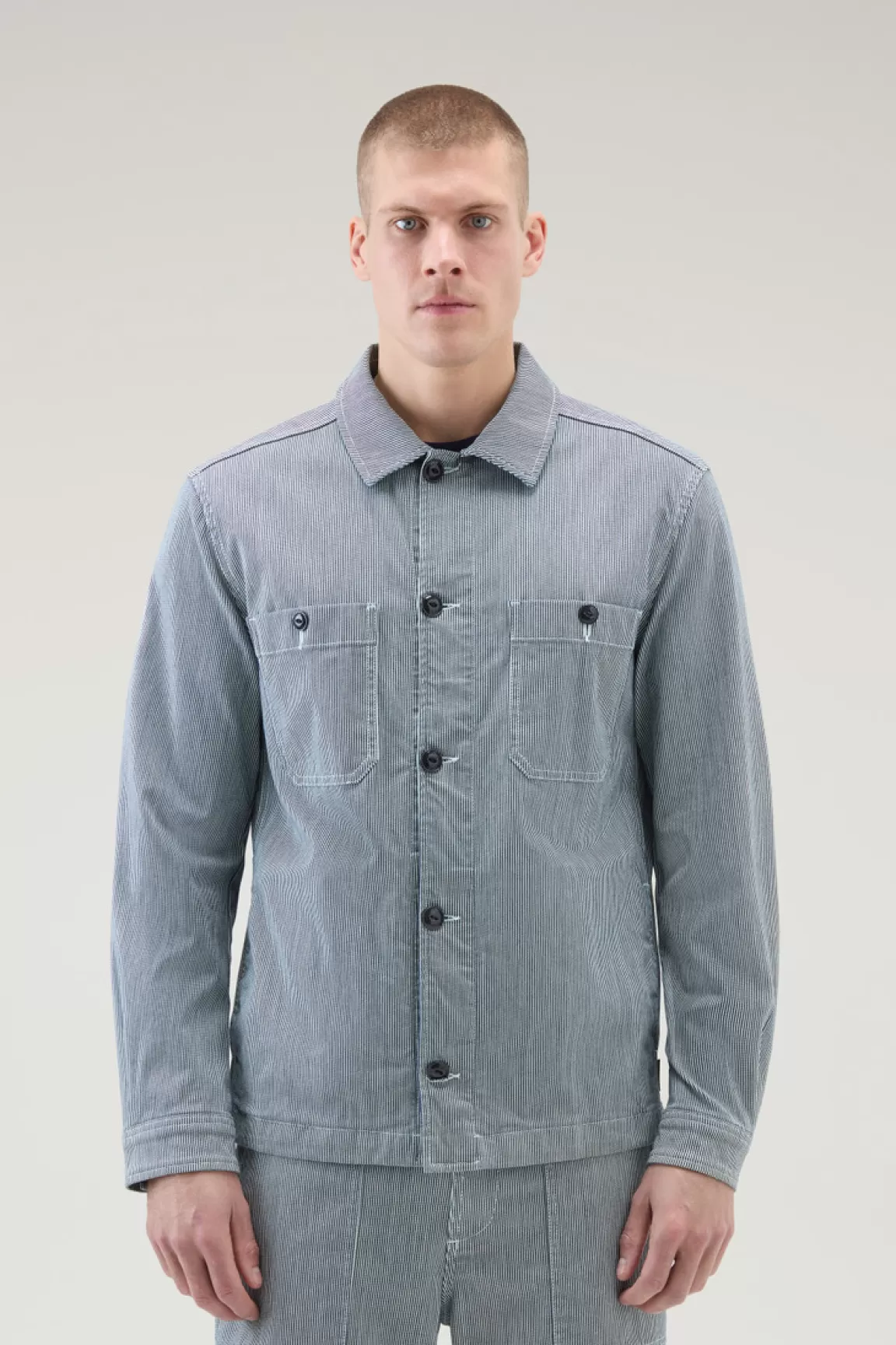 Uomo Woolrich Giacche a camicia>Giacca A Camicia A Righe In Misto Cotone