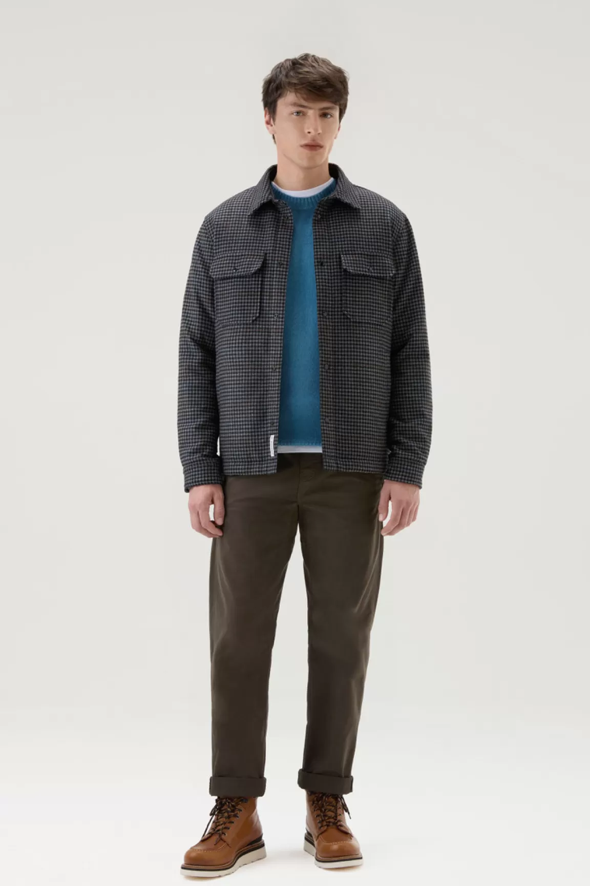 Uomo Woolrich Giacche a camicia | Giacche>Giacca A Camicia Imbottita Alaskan A Quadri In Misto Lana Italiana Riciclata