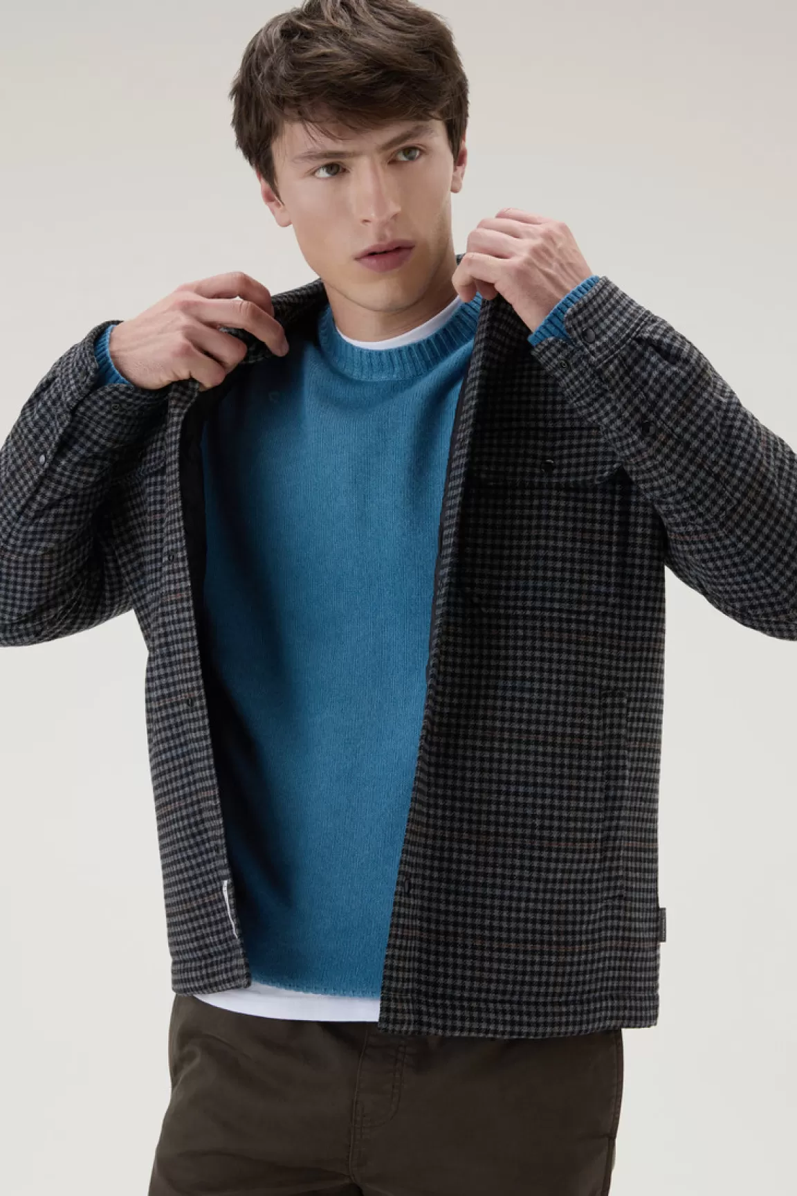 Uomo Woolrich Giacche a camicia | Giacche>Giacca A Camicia Imbottita Alaskan A Quadri In Misto Lana Italiana Riciclata
