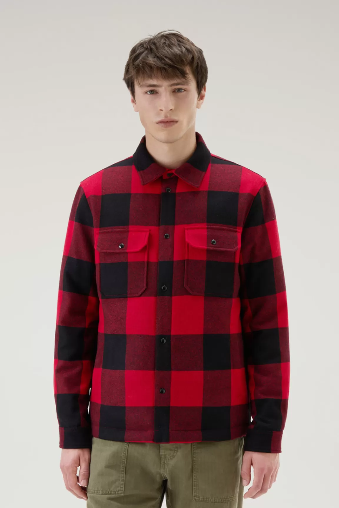 Uomo Woolrich Giacche a camicia | Giacche>Giacca A Camicia Imbottita Alaskan A Quadri In Misto Lana Italiana Riciclata