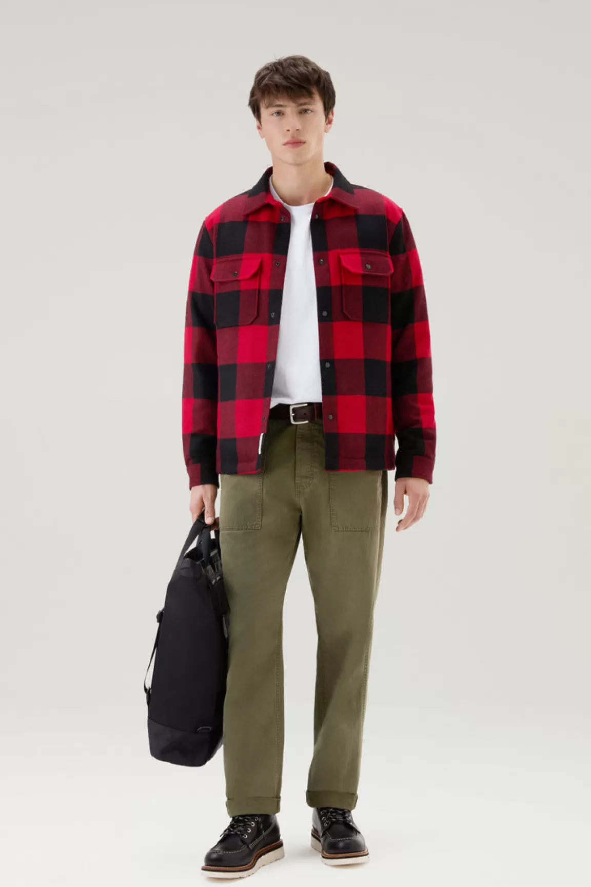Uomo Woolrich Giacche a camicia | Giacche>Giacca A Camicia Imbottita Alaskan A Quadri In Misto Lana Italiana Riciclata