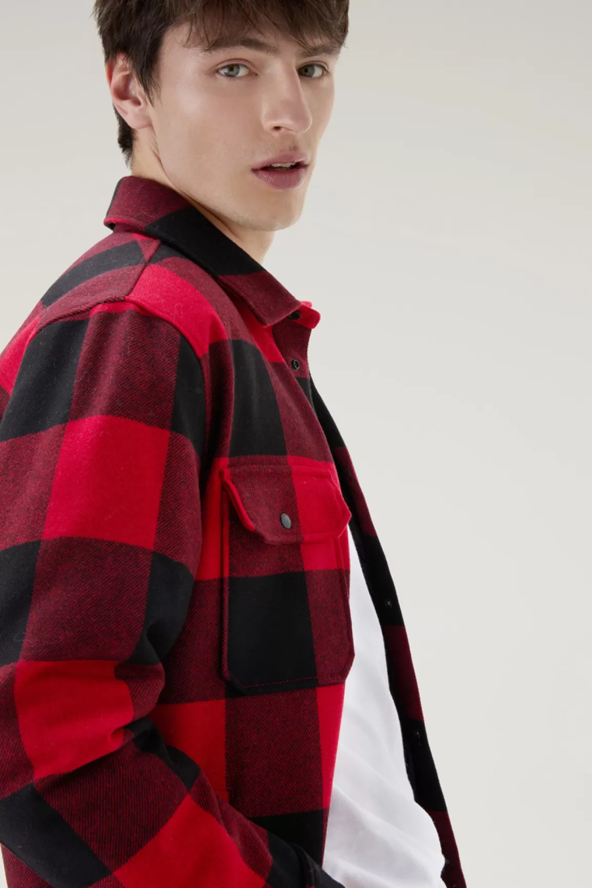 Uomo Woolrich Giacche a camicia | Giacche>Giacca A Camicia Imbottita Alaskan A Quadri In Misto Lana Italiana Riciclata