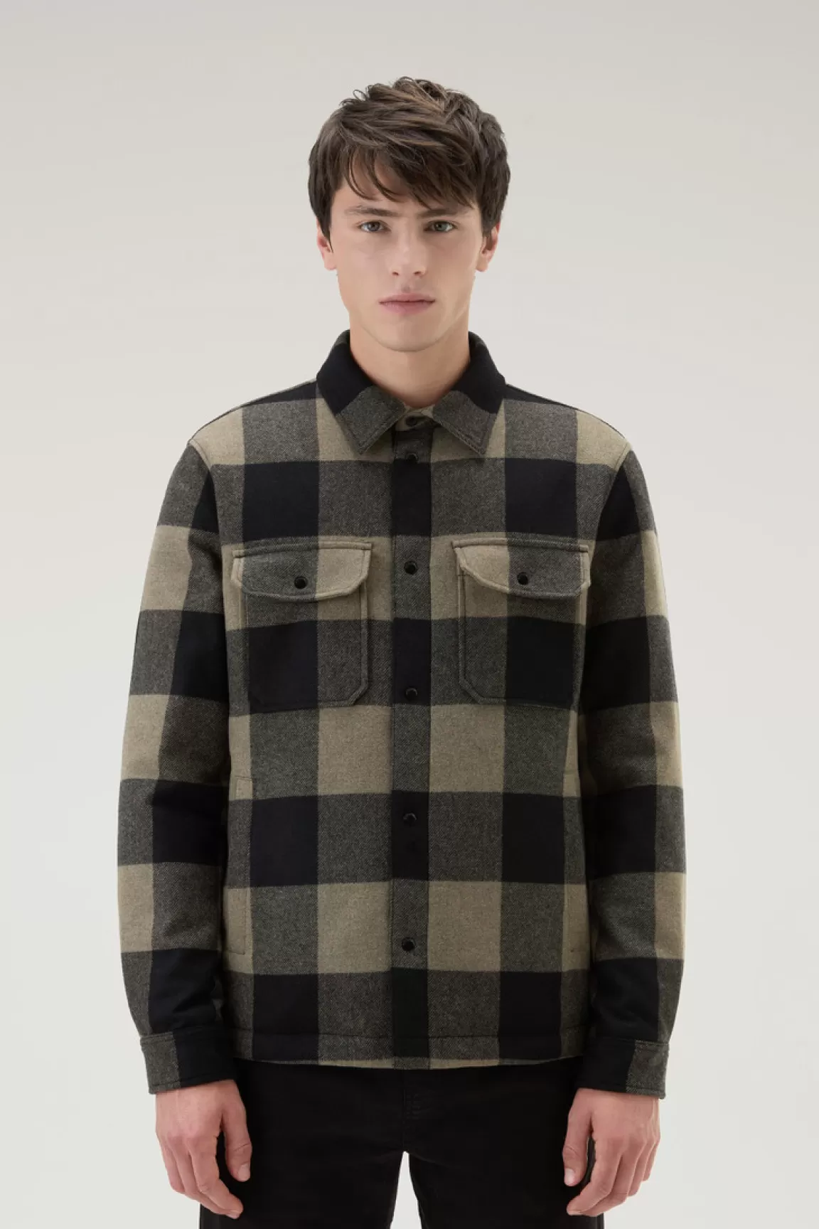Uomo Woolrich Giacche a camicia | Giacche>Giacca A Camicia Imbottita Alaskan A Quadri In Misto Lana Italiana Riciclata