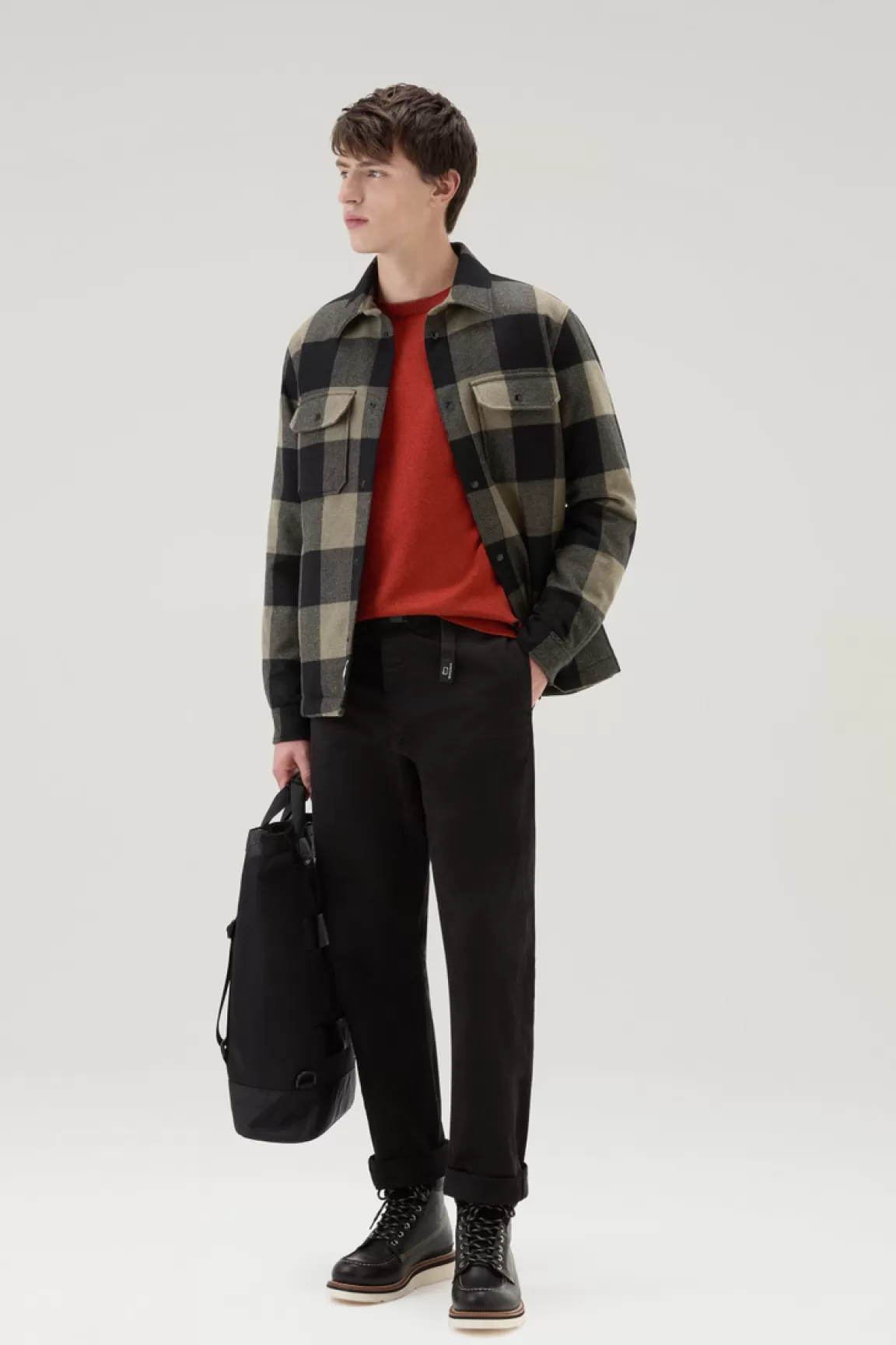 Uomo Woolrich Giacche a camicia | Giacche>Giacca A Camicia Imbottita Alaskan A Quadri In Misto Lana Italiana Riciclata