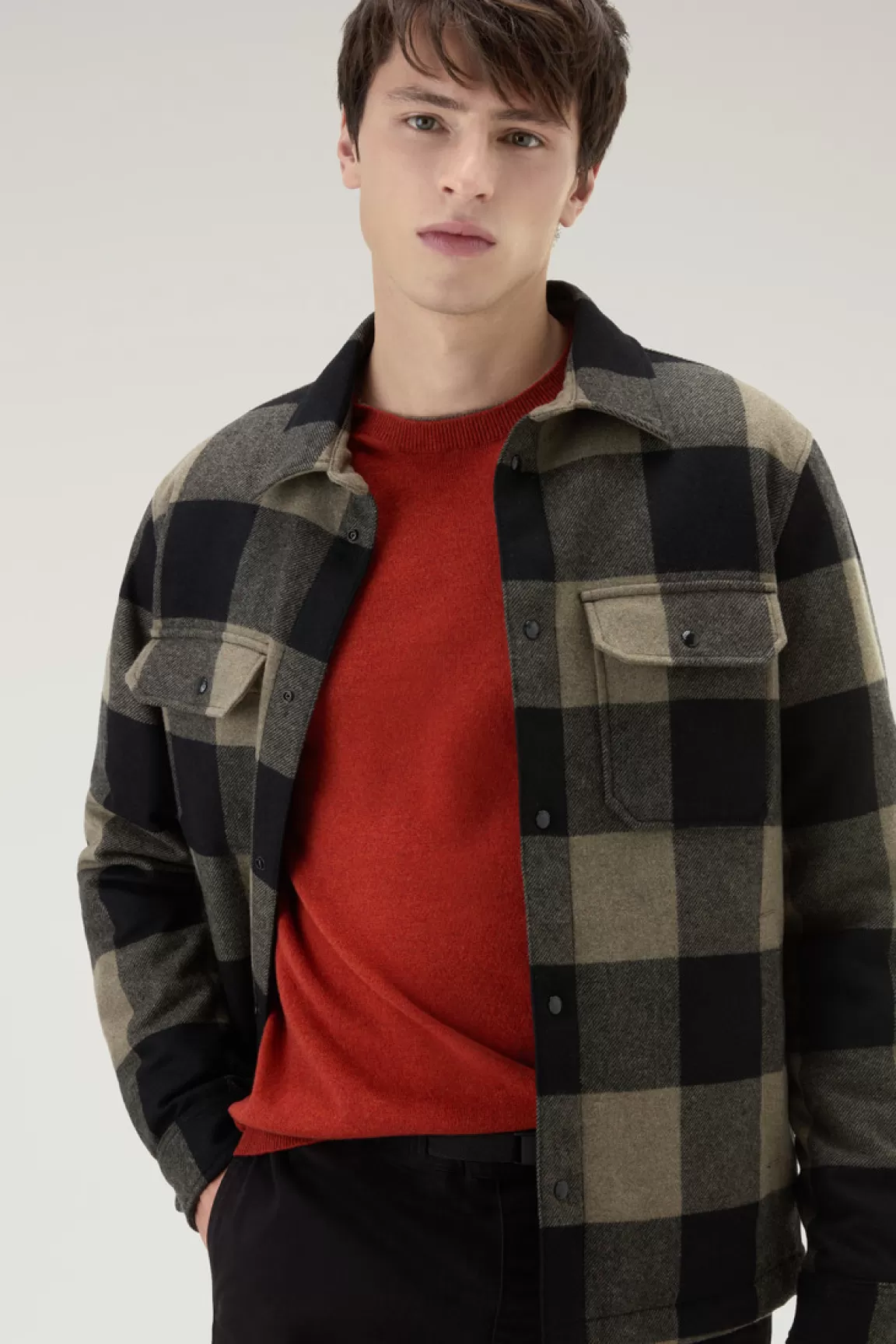 Uomo Woolrich Giacche a camicia | Giacche>Giacca A Camicia Imbottita Alaskan A Quadri In Misto Lana Italiana Riciclata