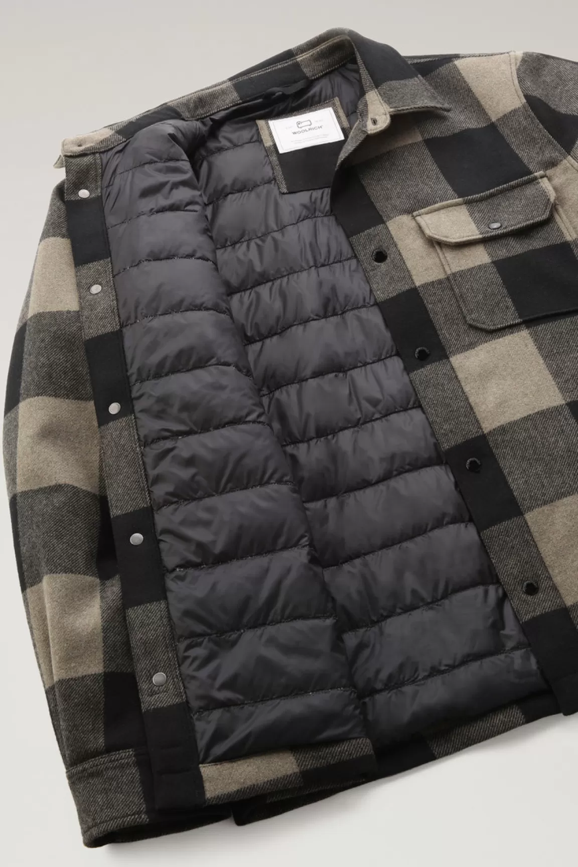 Uomo Woolrich Giacche a camicia | Giacche>Giacca A Camicia Imbottita Alaskan A Quadri In Misto Lana Italiana Riciclata