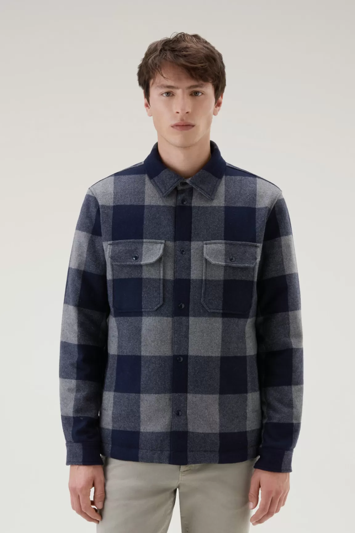 Uomo Woolrich Giacche a camicia | Giacche>Giacca A Camicia Imbottita Alaskan A Quadri In Misto Lana Italiana Riciclata