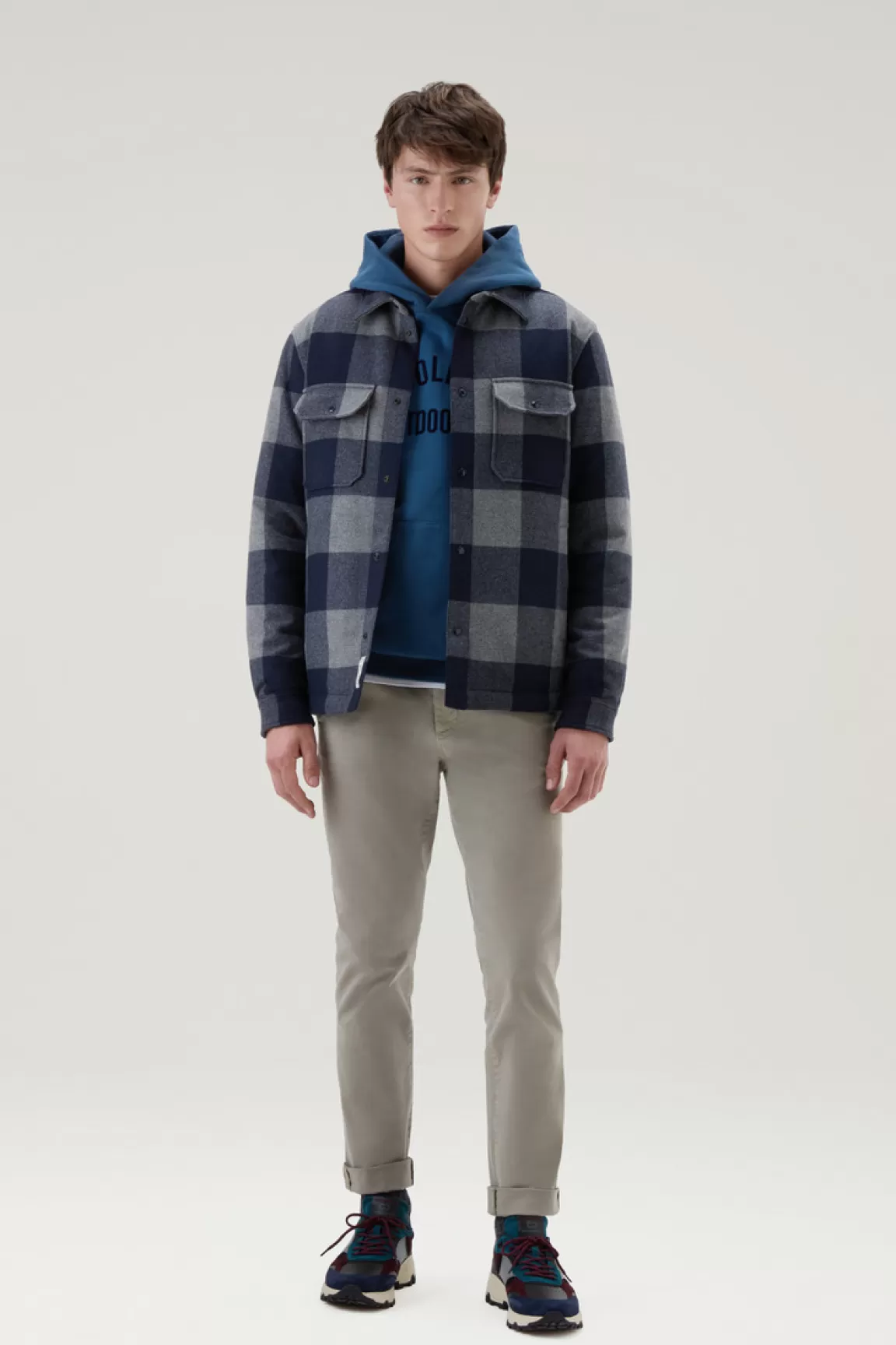 Uomo Woolrich Giacche a camicia | Giacche>Giacca A Camicia Imbottita Alaskan A Quadri In Misto Lana Italiana Riciclata