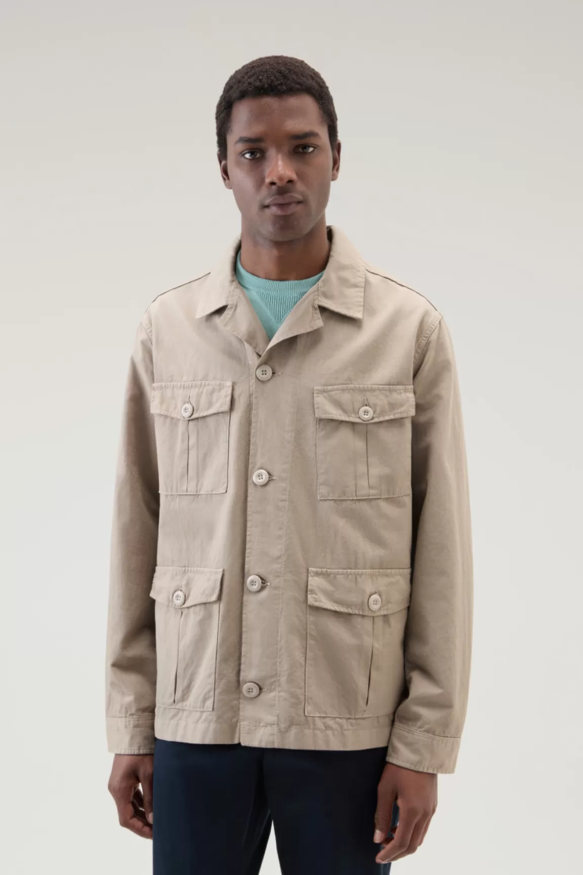 Uomo Woolrich Giacche a camicia>Giacca A Camicia Safari Tinta In Capo In Misto Cotone E Lino