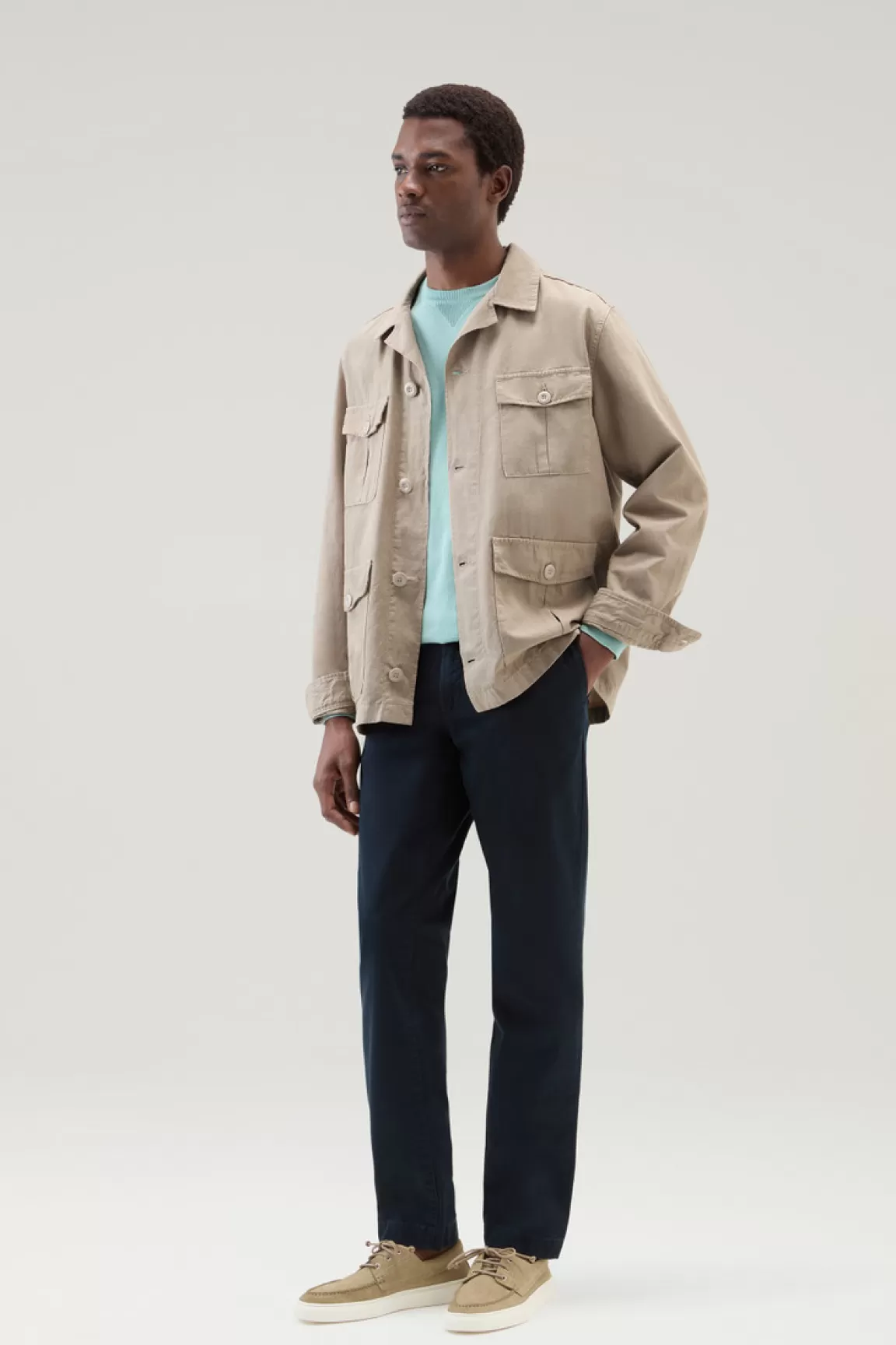 Uomo Woolrich Giacche a camicia>Giacca A Camicia Safari Tinta In Capo In Misto Cotone E Lino