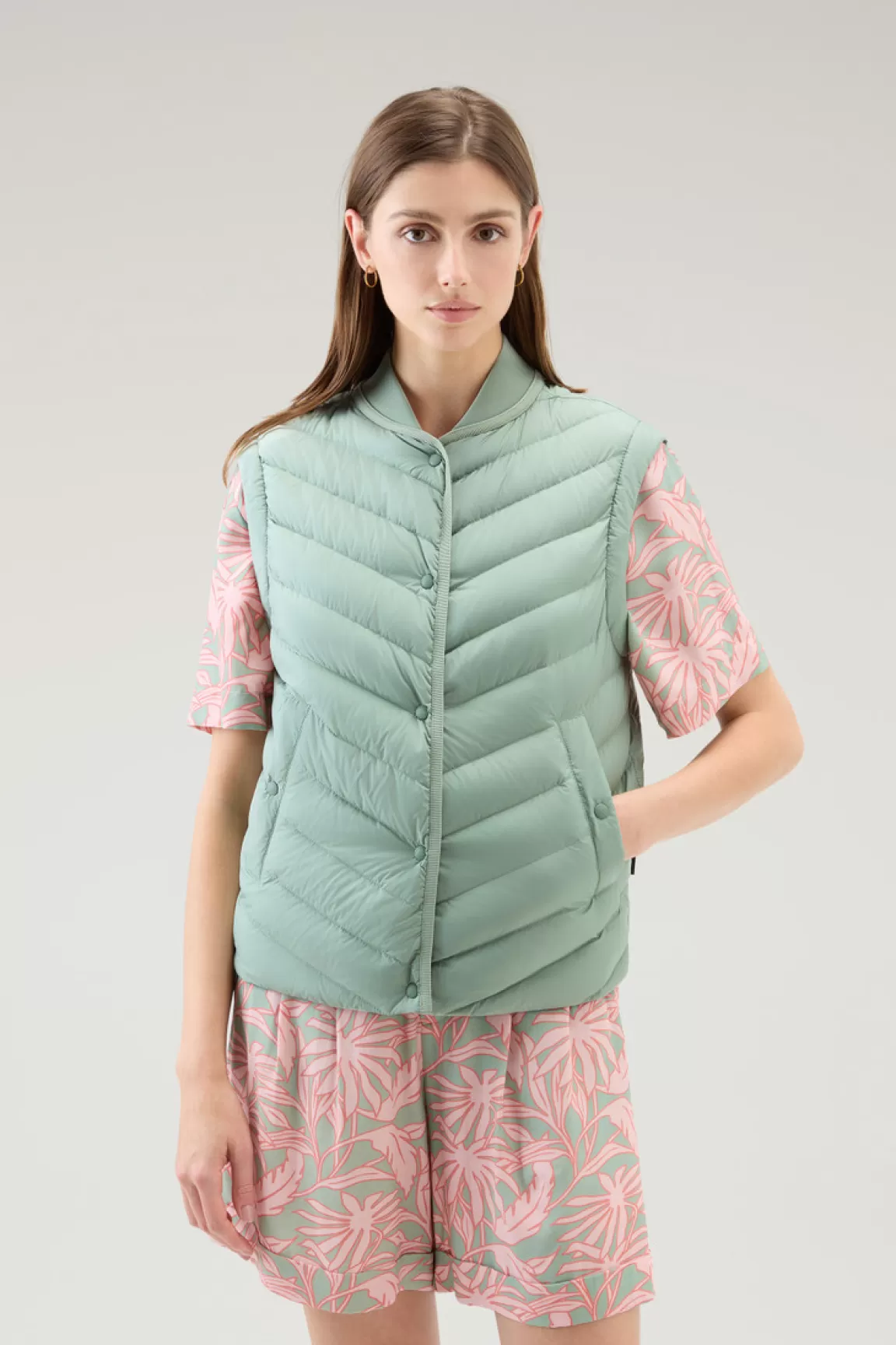 Donna Woolrich Gilet>Gilet In Microfibra Con Trapuntatura Chevron