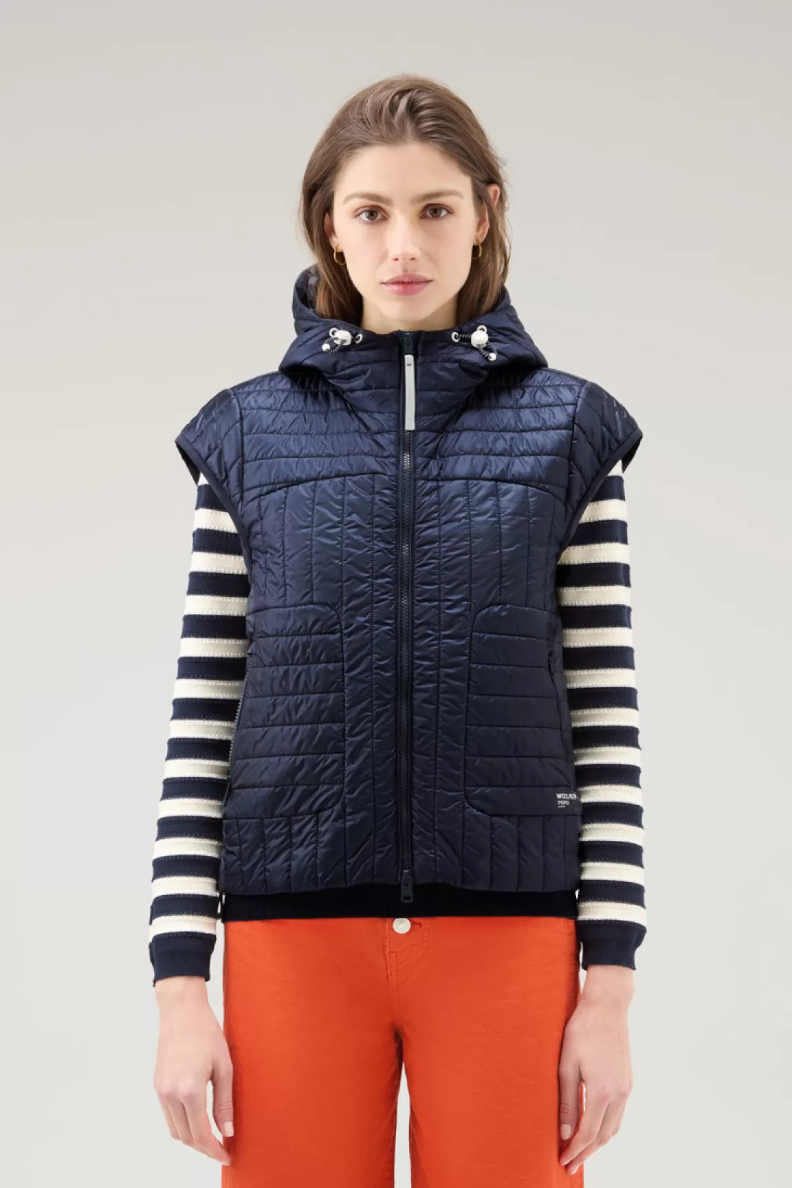 Donna Woolrich Gilet>Gilet Trapuntato In Pertex Quantum Riciclato Con Cappuccio