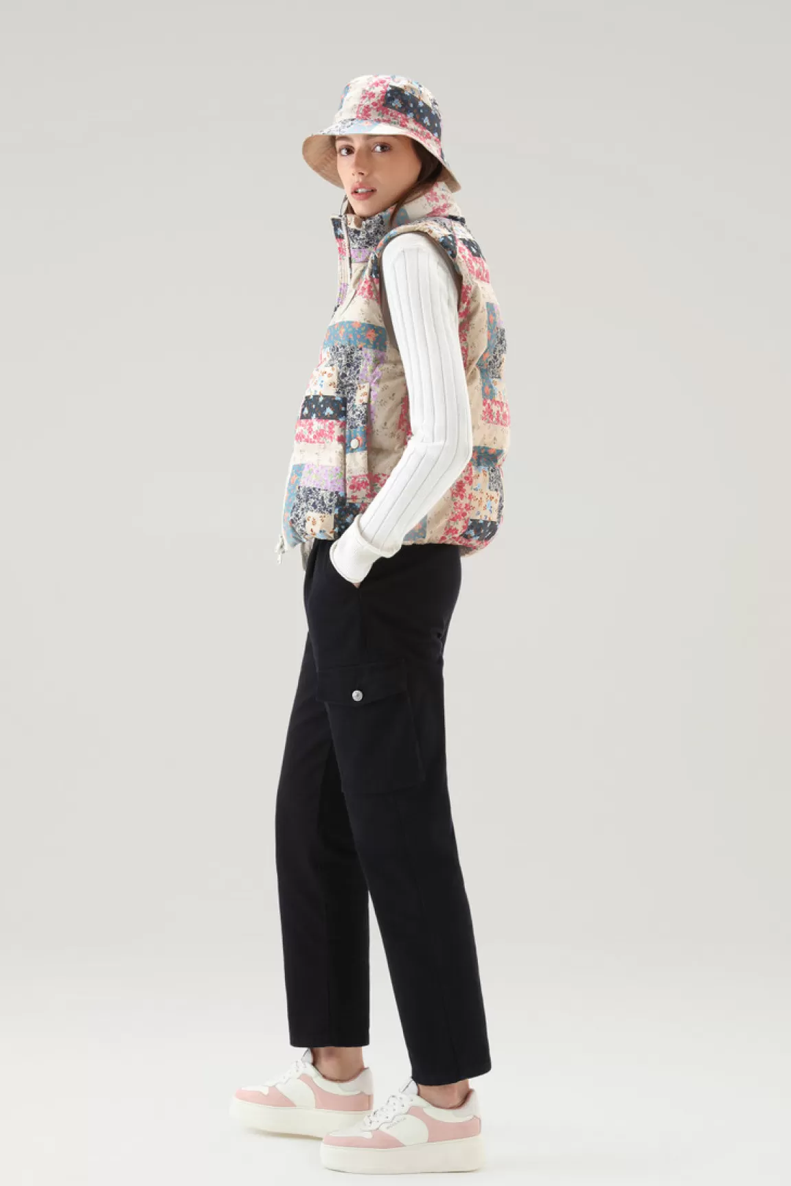 Donna Woolrich Gilet>Gilet Trapuntato Pennsylvania Con Stampa Patchwork