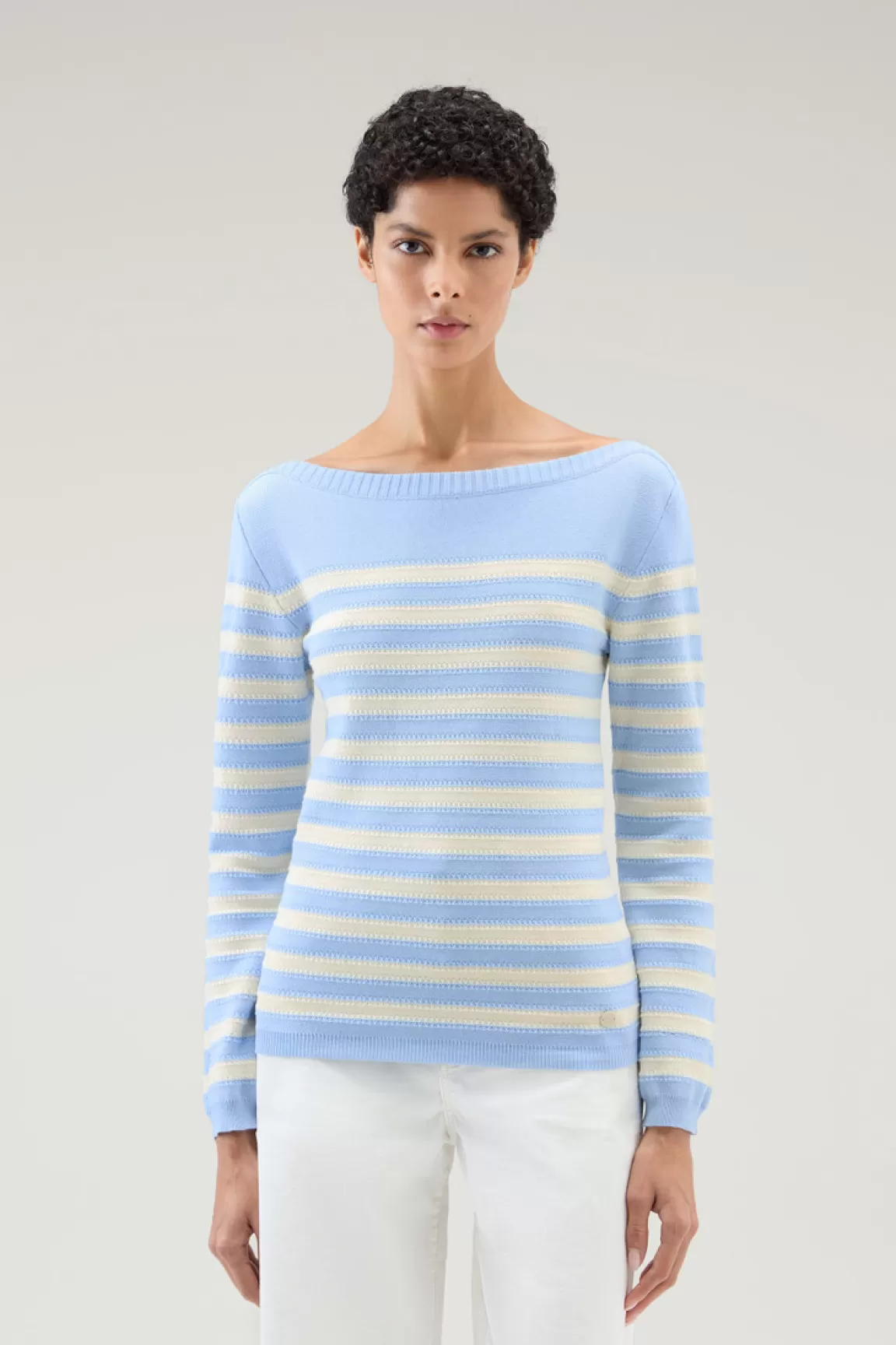 Donna Woolrich Maglieria>Maglia In Puro Cotone Con Scollo A Barca