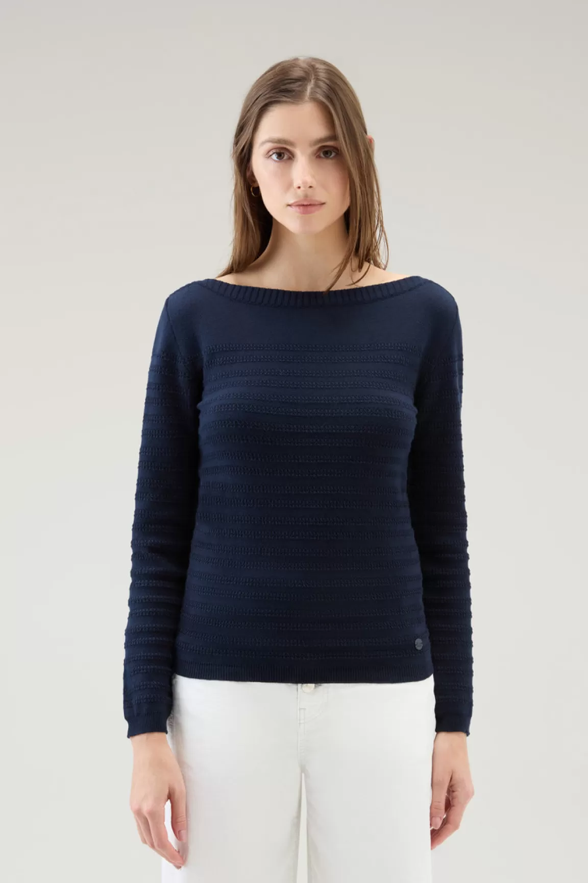 Donna Woolrich Maglieria>Maglia In Puro Cotone Con Scollo A Barca