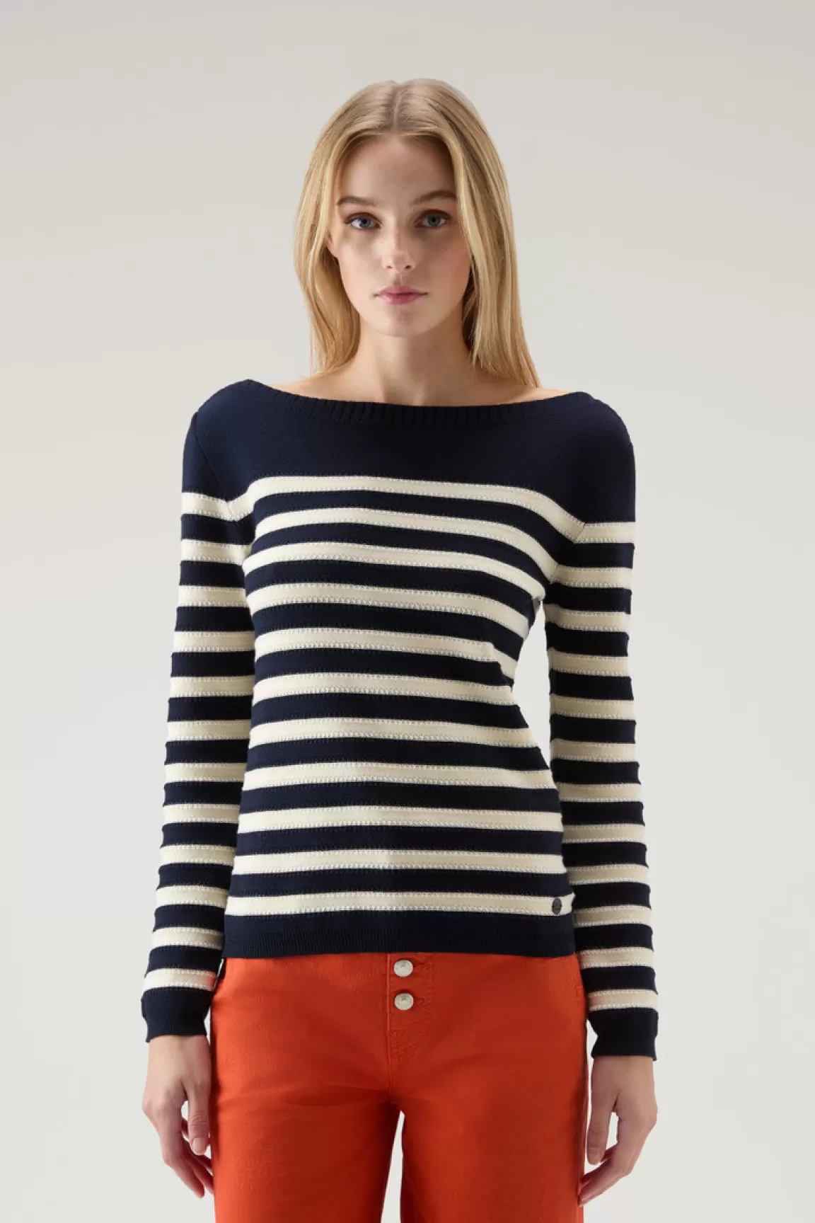 Donna Woolrich Maglieria>Maglia In Puro Cotone Con Scollo A Barca