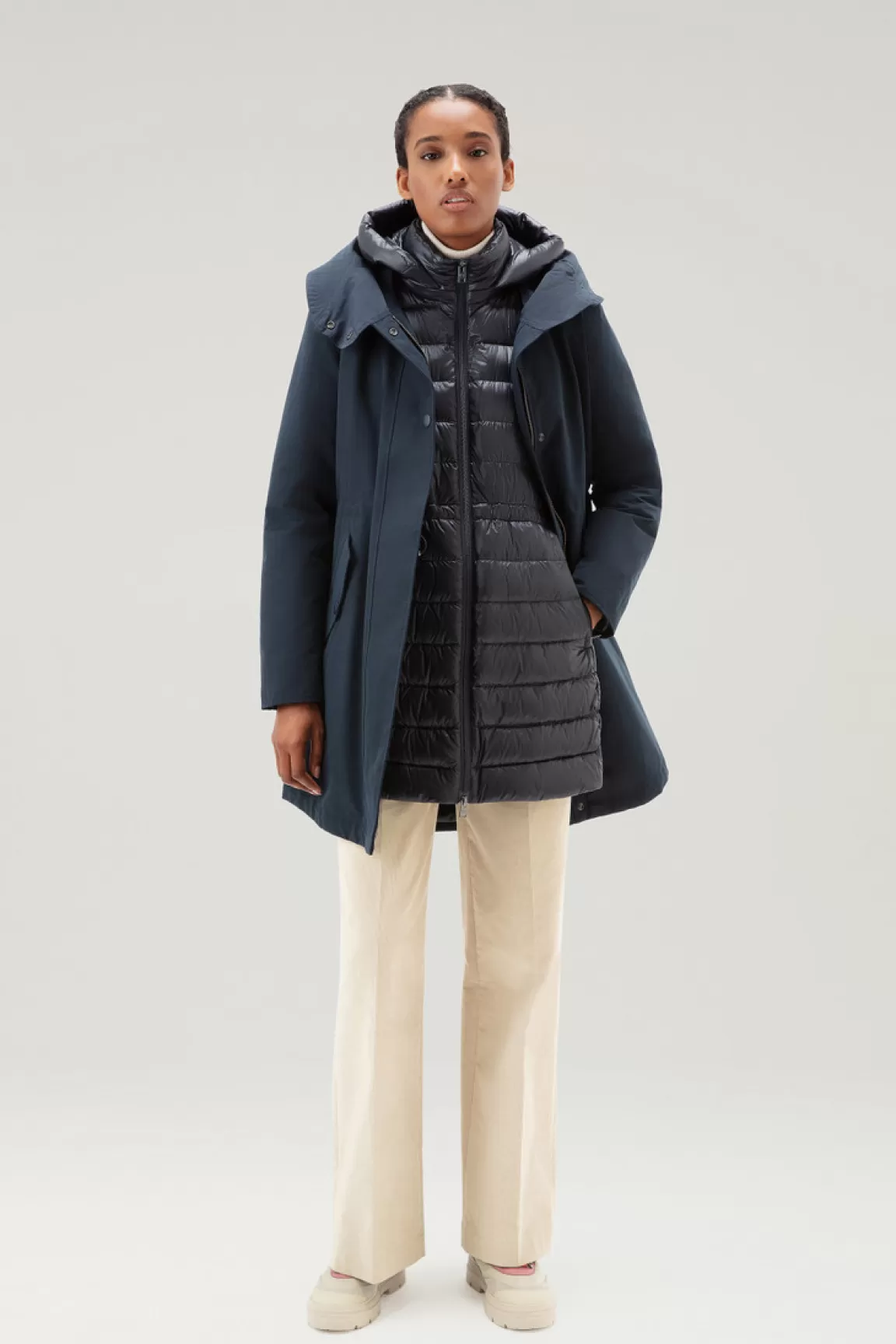Donna Woolrich Parka>Military Parka 3 In 1 In Ramar Cloth Con Giacca Trapuntata Removibile