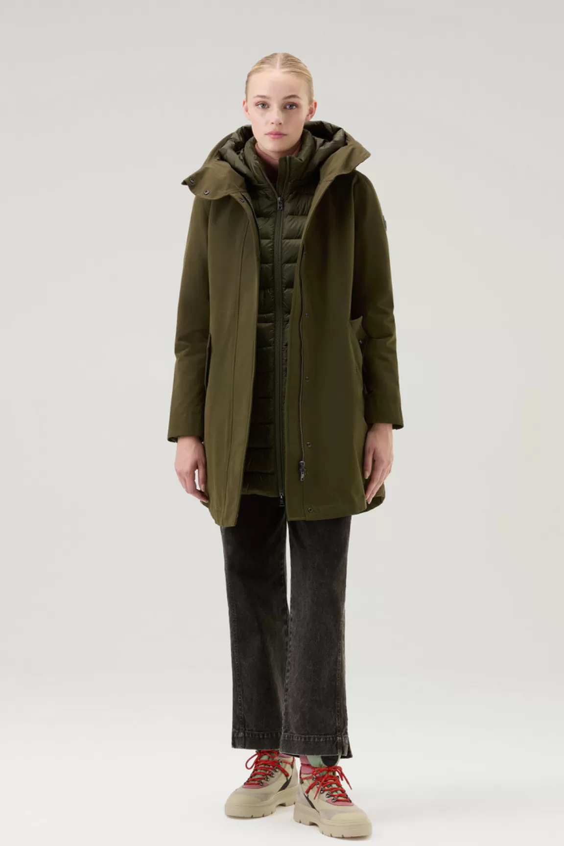 Donna Woolrich Parka>Military Parka 3 In 1 In Ramar Cloth Con Giacca Trapuntata Removibile