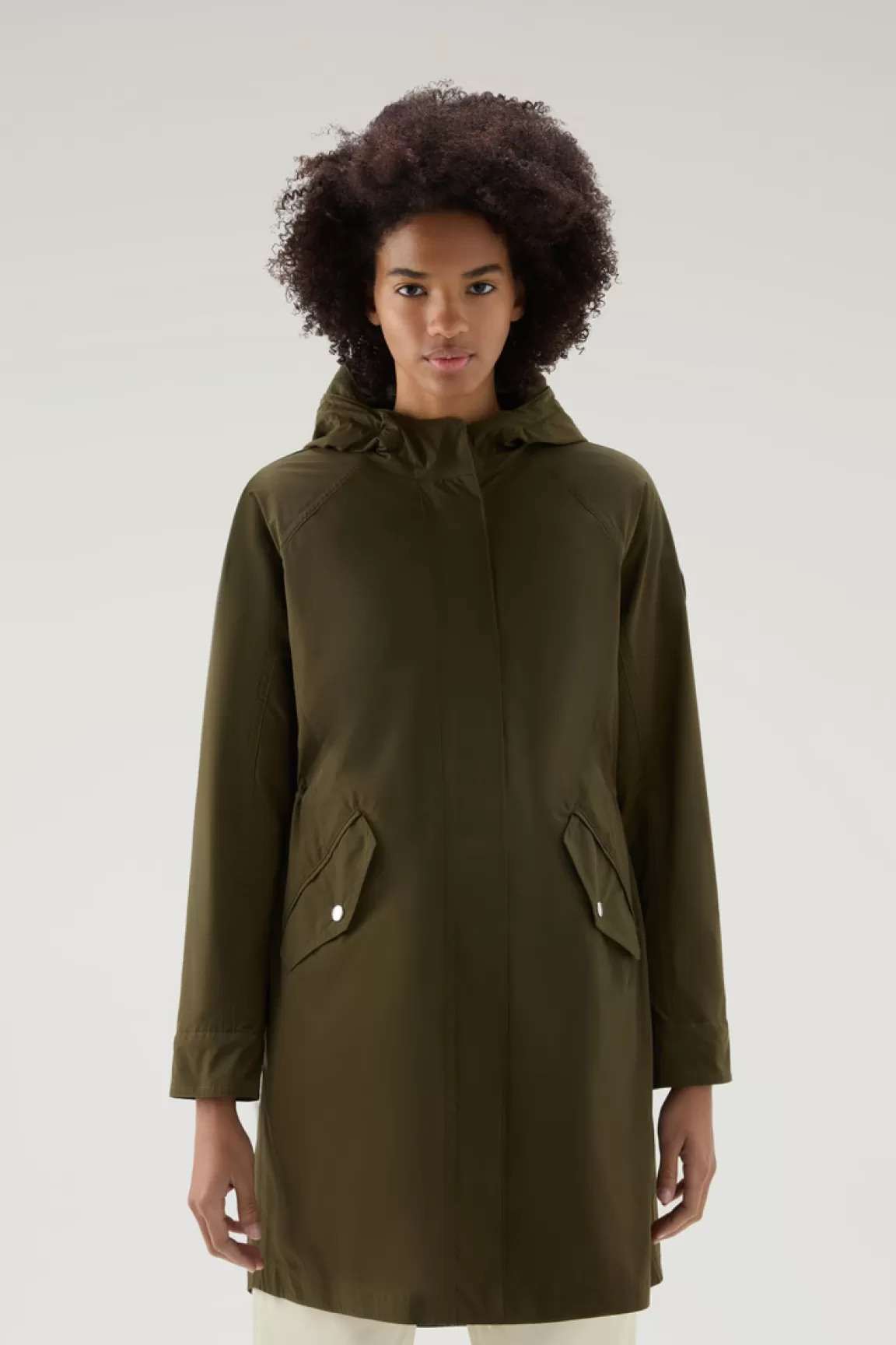 Donna Woolrich Parka>Parka Estivo Lungo In Tessuto Urban Touch Con Cappuccio