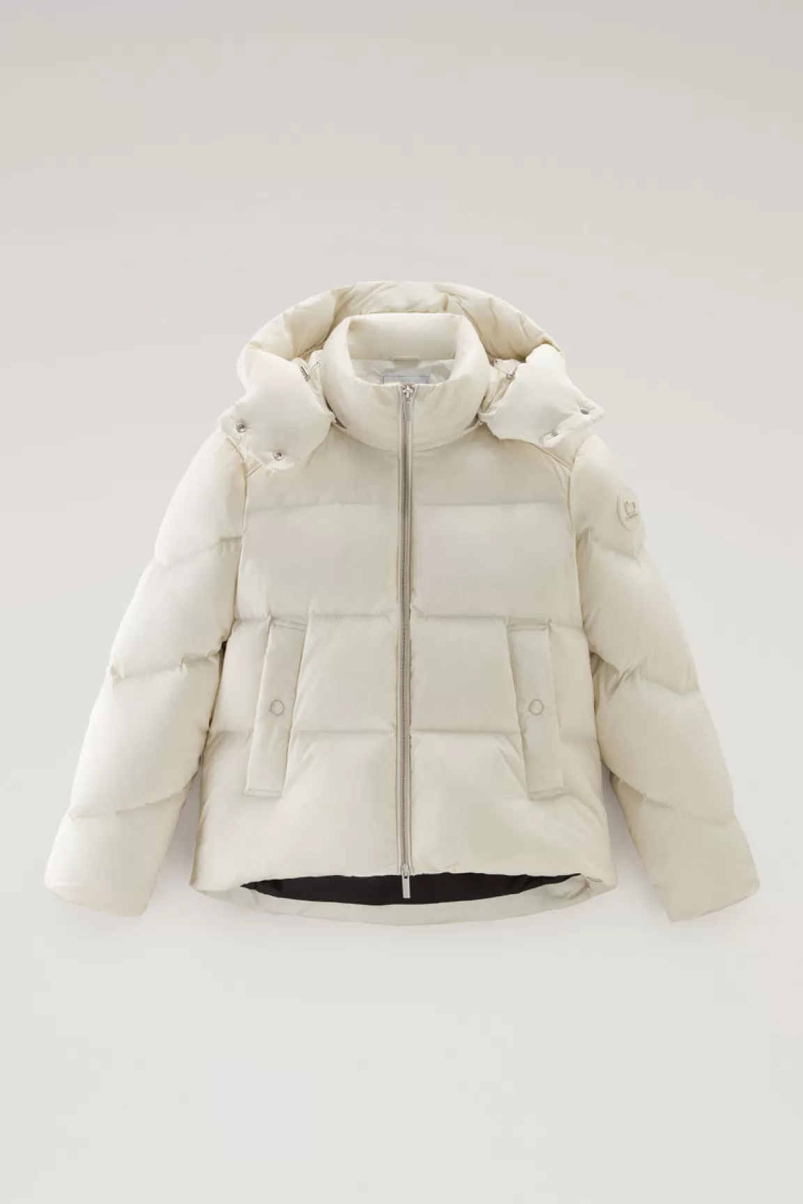 Donna Woolrich Piumini>Piumino Alsea Corto In Nylon Elasticizzato Con Cappuccio Staccabile