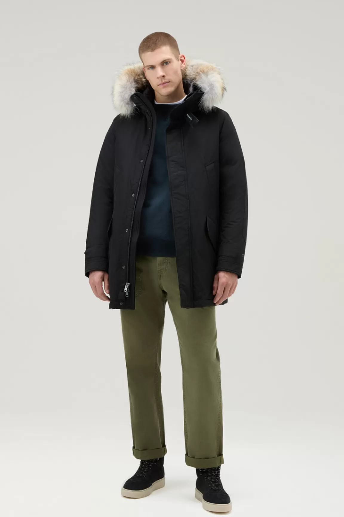 Uomo Woolrich Parka>Polar Parka In Ramar Cloth Con Collo Alto E Bordo In Pelliccia