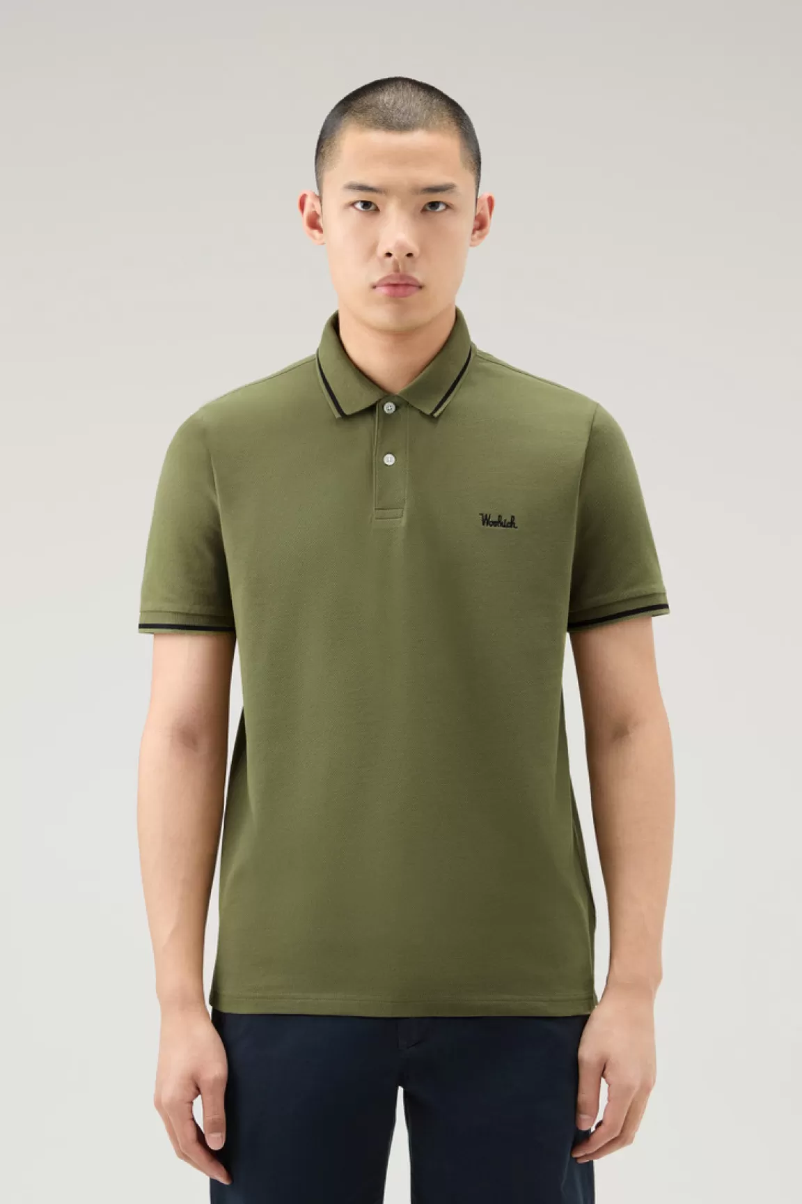 Uomo Woolrich Polo>Polo Monterey In Piquet Di Cotone Elasticizzato Con Bordi A Righe