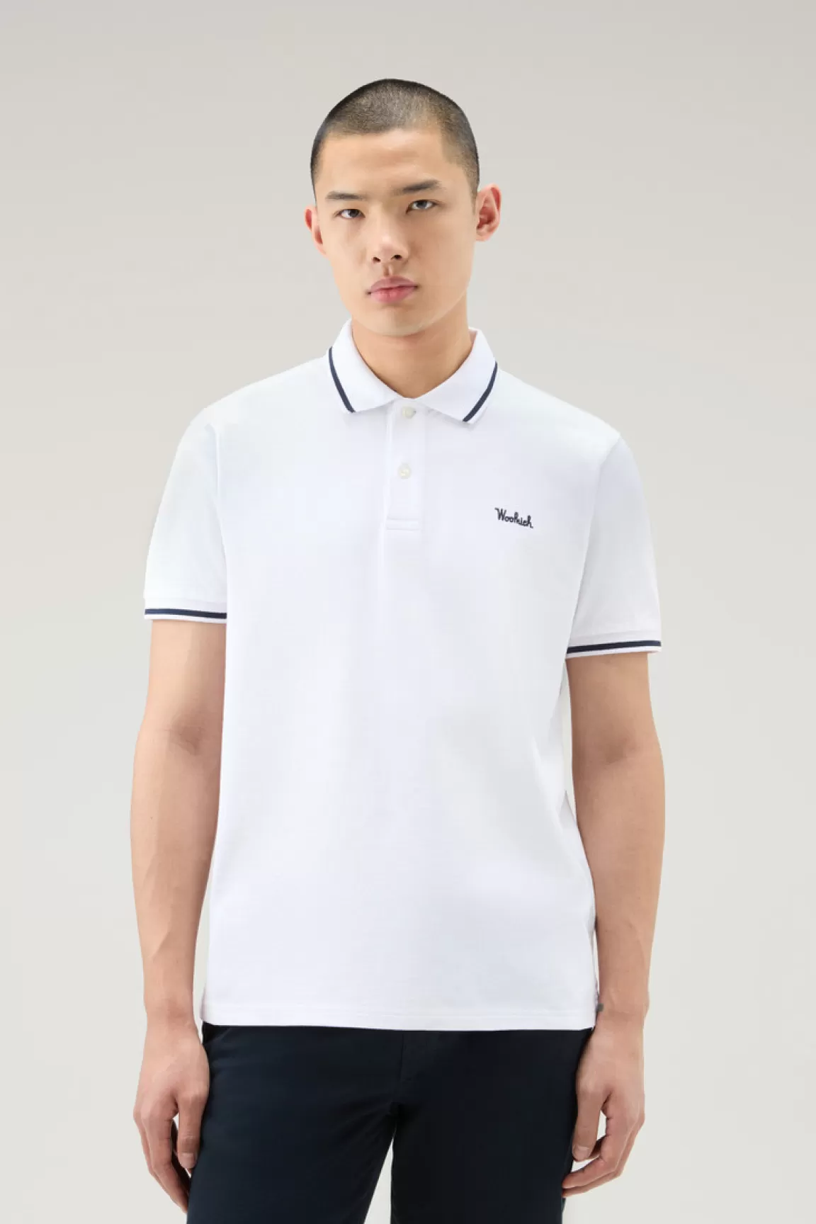 Uomo Woolrich Polo>Polo Monterey In Piquet Di Cotone Elasticizzato Con Bordi A Righe