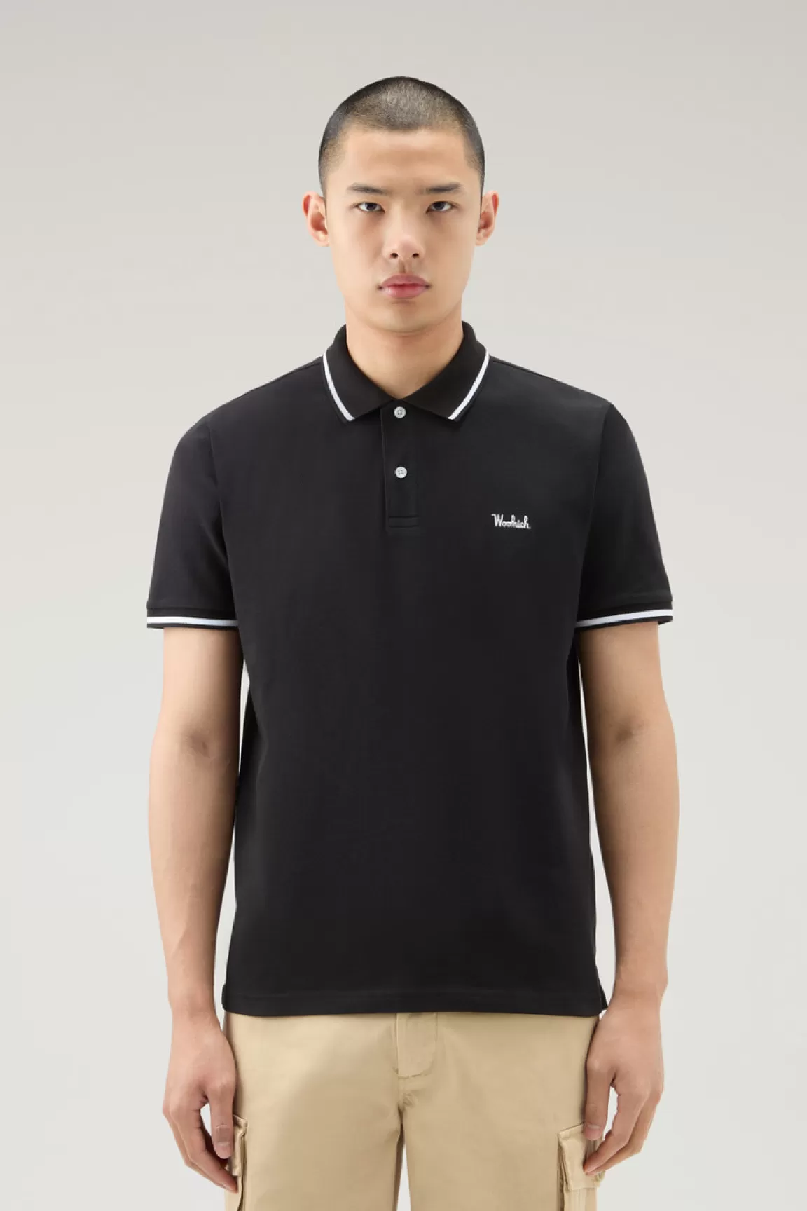 Uomo Woolrich Polo>Polo Monterey In Piquet Di Cotone Elasticizzato Con Bordi A Righe