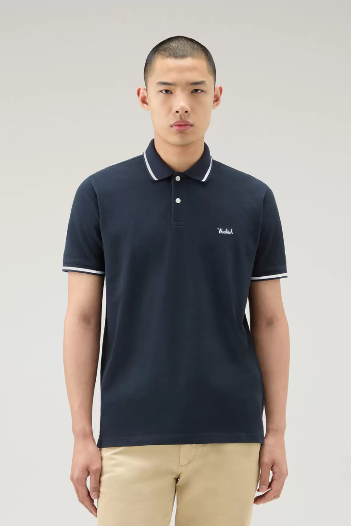 Uomo Woolrich Polo>Polo Monterey In Piquet Di Cotone Elasticizzato Con Bordi A Righe
